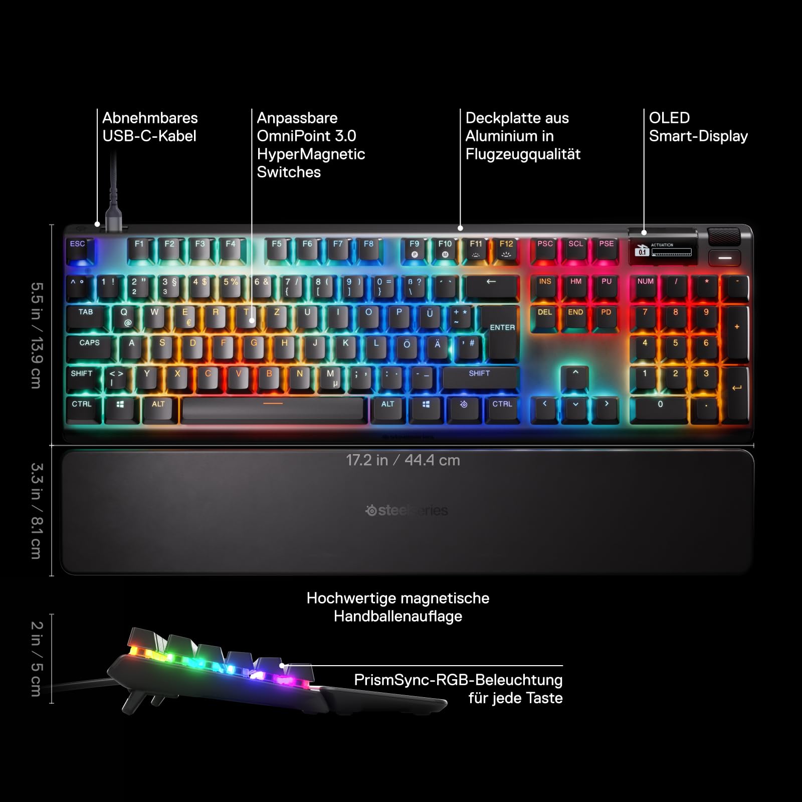 SteelSeries Apex Pro Gen 3 Gaming Keyboard Hall Effect OmniPoint 3.0 Adjustable Actuation German QWERTZ