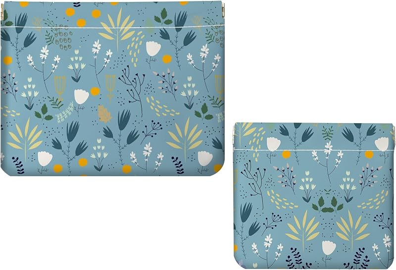 Conjunto com 2 necessaires de maquiagem Luoycxy em couro sintético, sem zíper, estampa Blue Flower