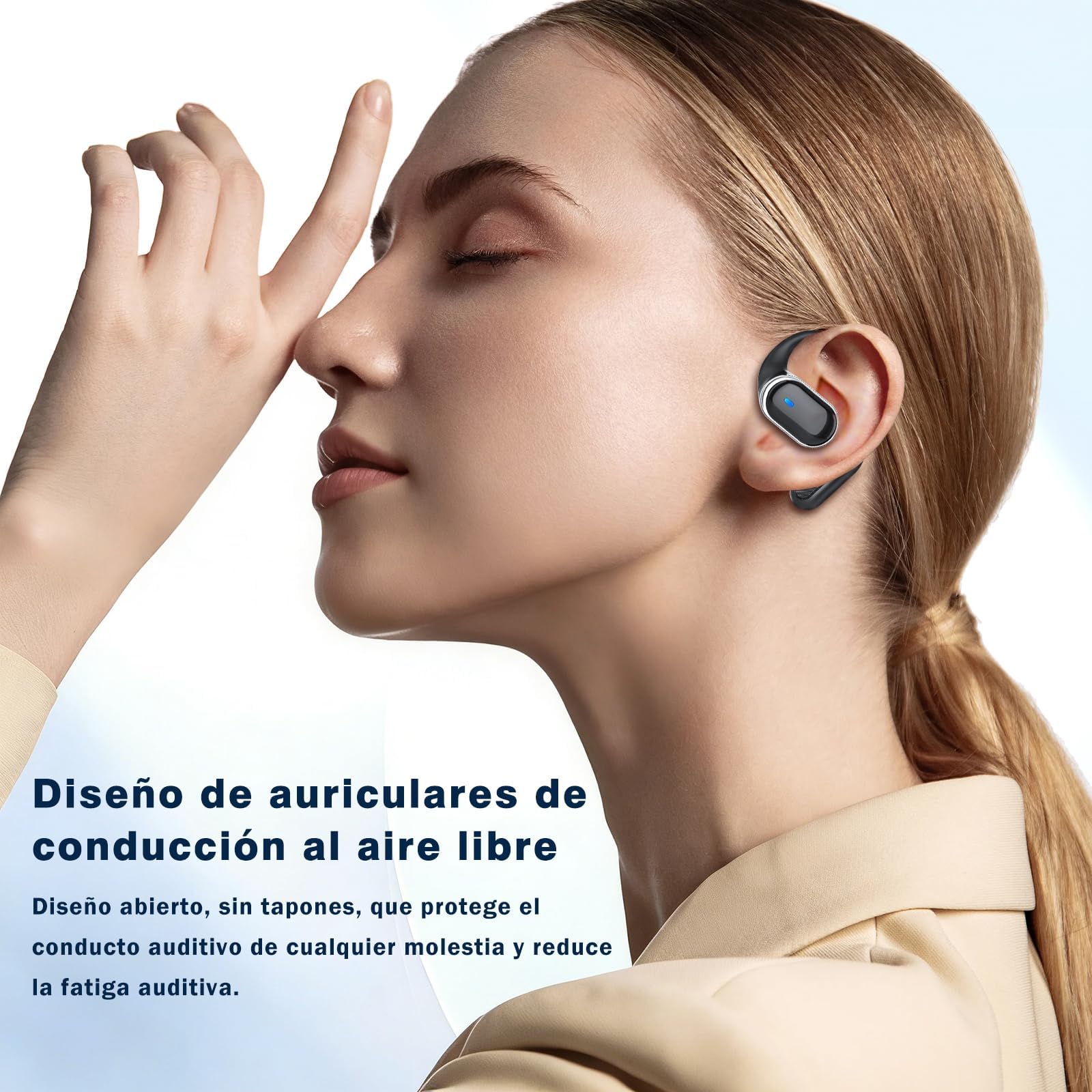 Auriculares inalámbricos de oído abierto con Bluetooth 5.4, 50 horas de autonomía, sonido estéreo y cancelación de ruido ENC; auriculares resistentes al agua (IPX7) con gancho ergonómico para deporte