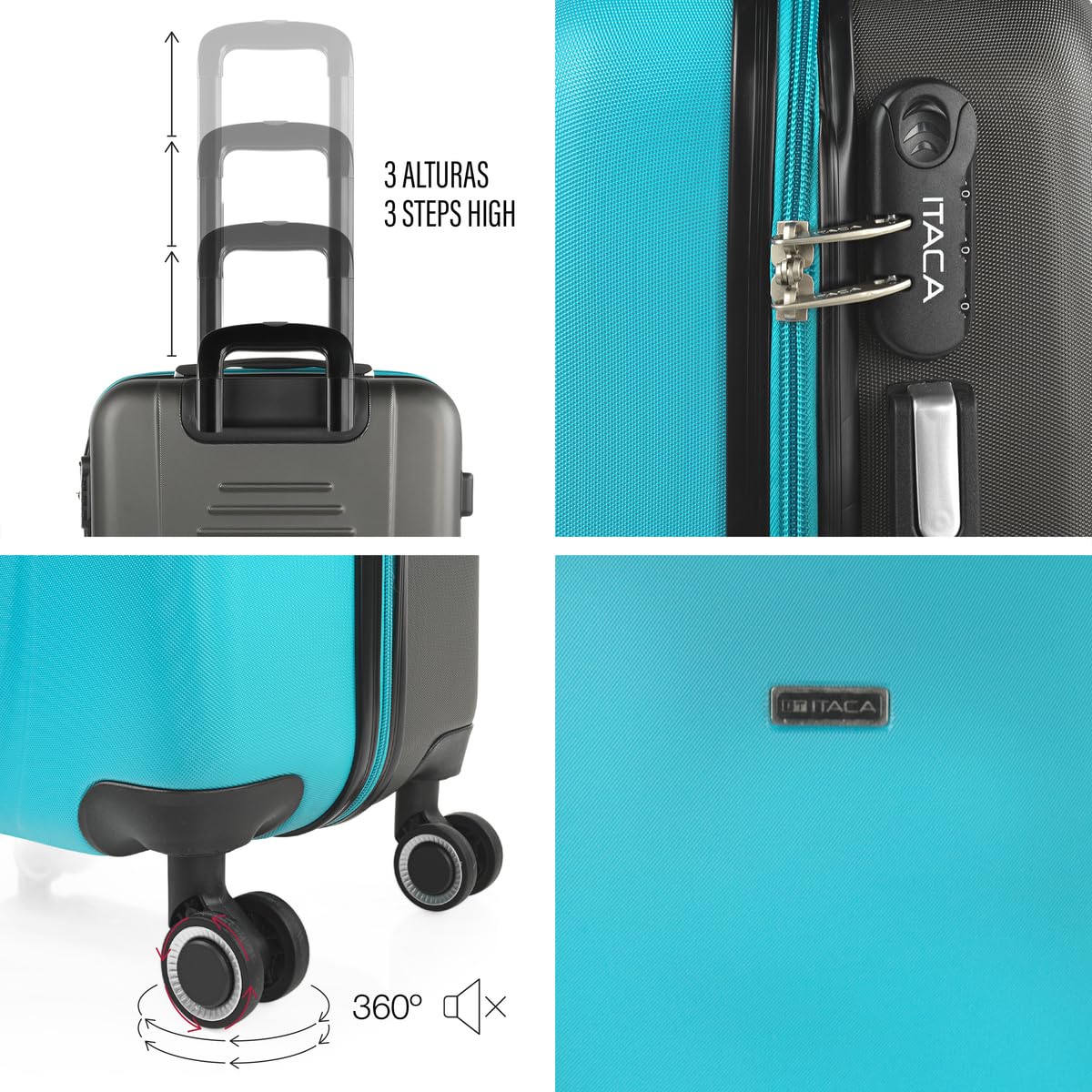 ITACA - Maleta Mediana con 4 Ruedas Giratorias para Viajes Largos Tipo Trolley Ideal como Maletas de Viaje Grandes 23 Kilos y Maleta Viaje Mediana Resistentes, Turquesa-Antracita