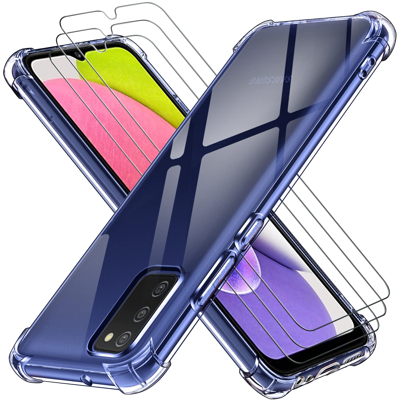 ivoler Coque pour Samsung Galaxy A03S avec 3 Pièces Protection Écran en Verre Tr