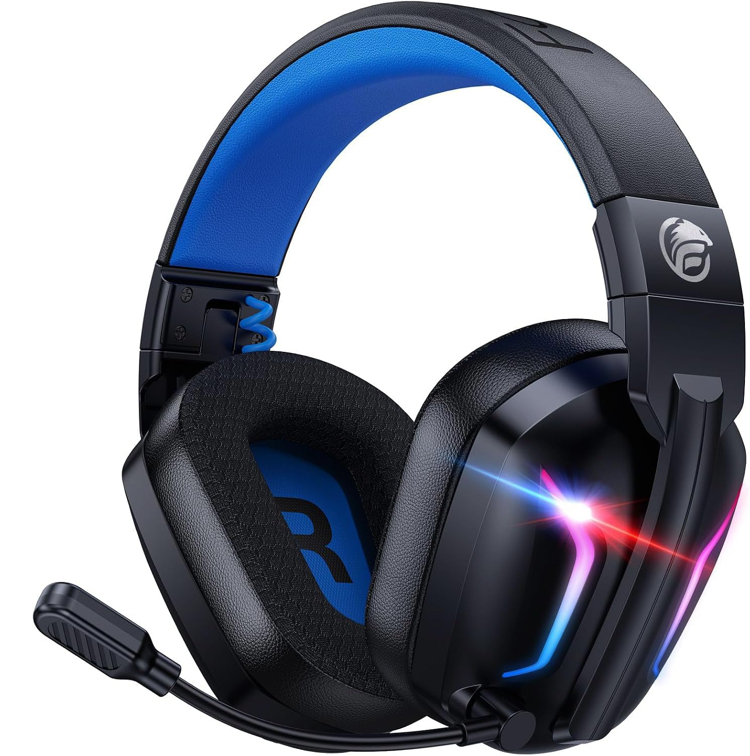 Fachixy Wireless Gaming Headset with Microphone for PC, PS5, PS4, Bluetooth Gaming Headphones - Fast Charge 50Hr Battery, Cool LED Lights for Switch, Laptop, Mobile, Mac 2.4GHz Gamer Headset