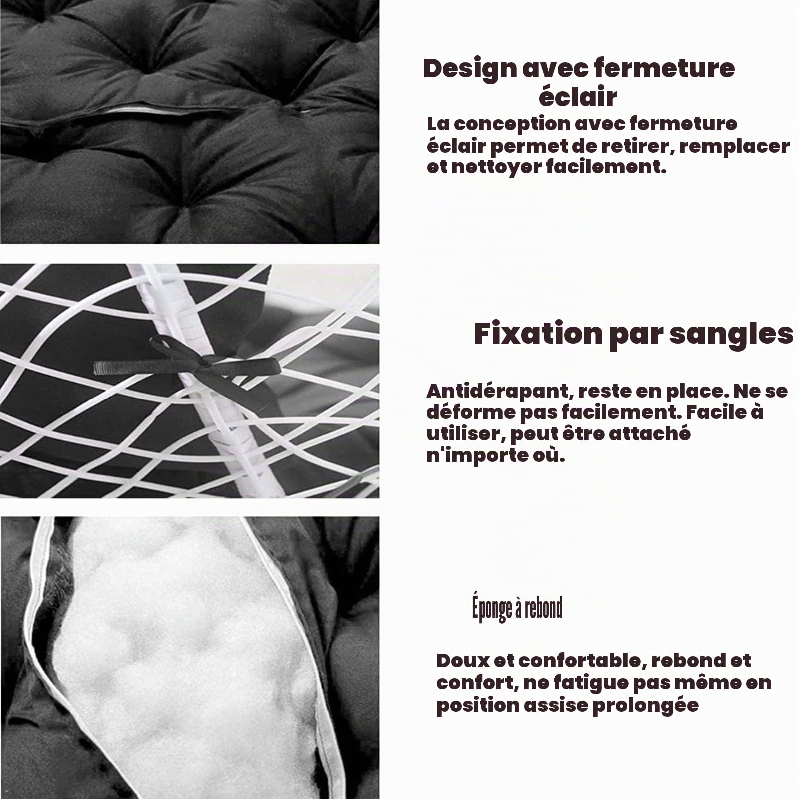 Coussin Double Papasan Extérieur,Coussin De Chaise Papasan,Coussins De Chaise De Panier Suspendus Coussins De Chaise De Jardin Imperméables Coussins De Chaise De Patio,Blanc,170 * 120cm(Taille:170 * 1