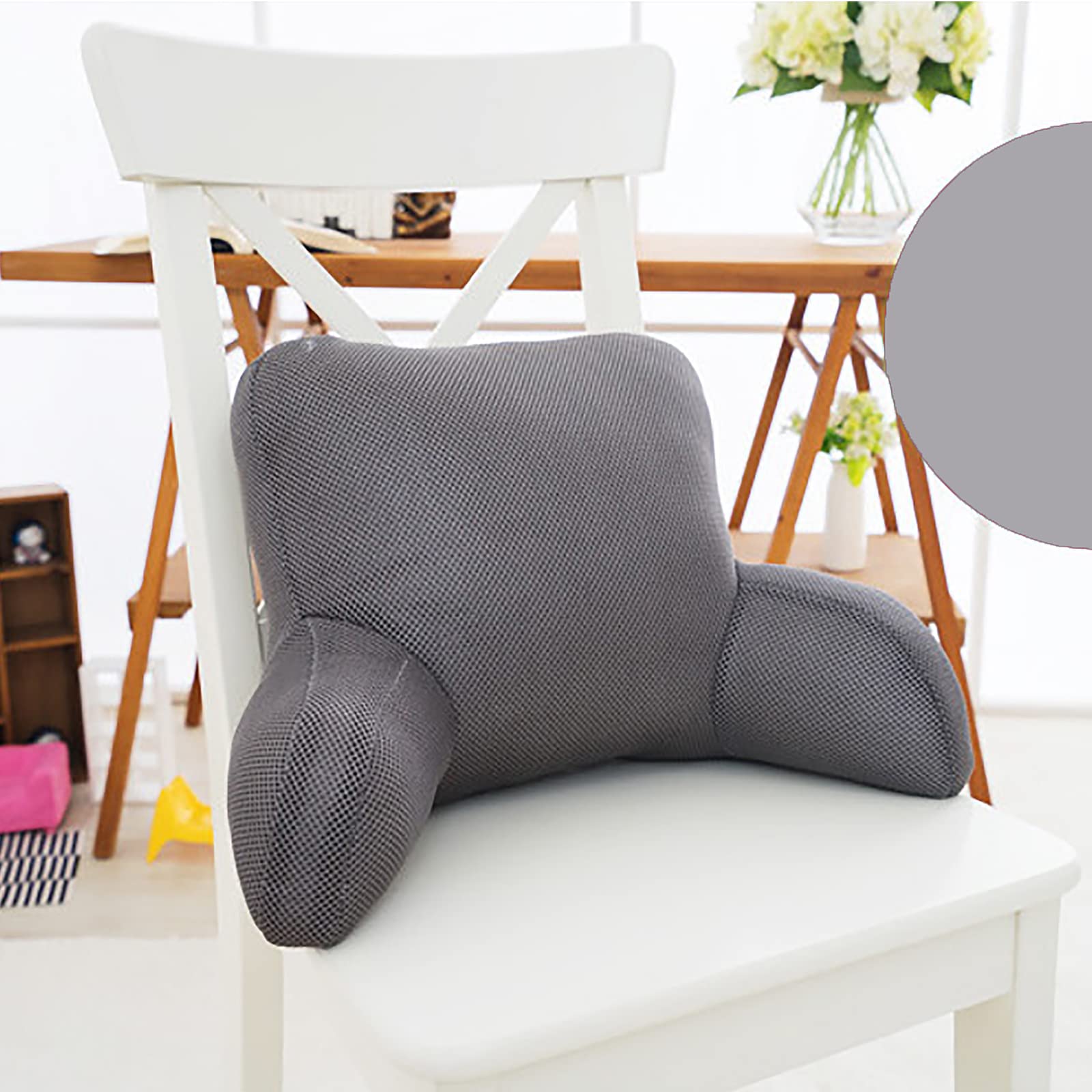 TINAYAUE Coussin Lombaire Bureau Oreiller de Lecture avec Bras Oreiller de Soutien du Dos en Coton Coussin de Dossier Coussin Support Lombaire Amovible pour Voiture Bureau Fauteuil