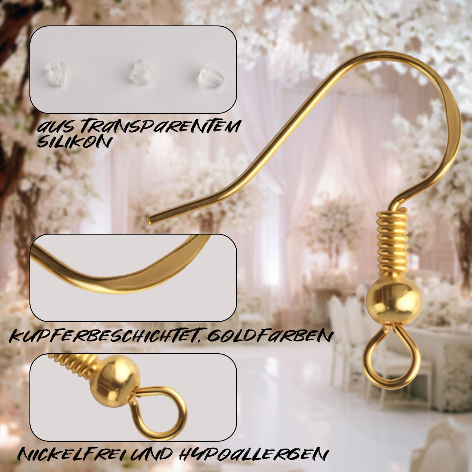 Ganci per Orecchini Fai Da Te, 300 Pz Ganci e Anelli in Oro e Argento, Accessori per Gioielli con Fermagli di Sicurezza