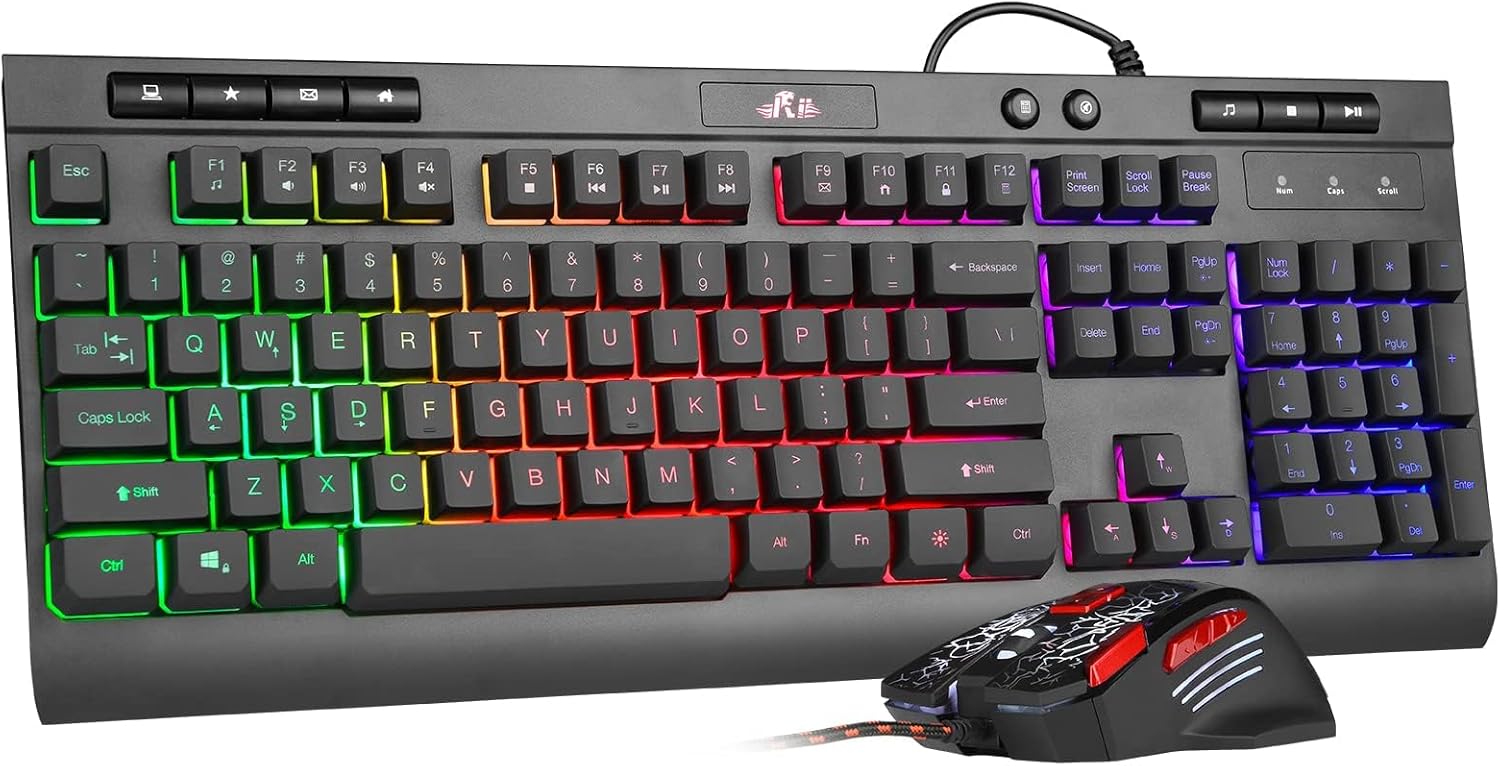 Rii Wired Gaming Keyboard and Mouse Combo,Mechanical Feel Full Size LED Keyboard,RGB 2400 DPI Mice, for Gaming or Working/Office(RK900 Pro) Rii Wired Gaming Keyboard and Mouse Combo,Mechanical Feel Full Size LED Keyboard,RGB 2400 DPI Mice, for Gaming or Working/Office(RK900 Pro)