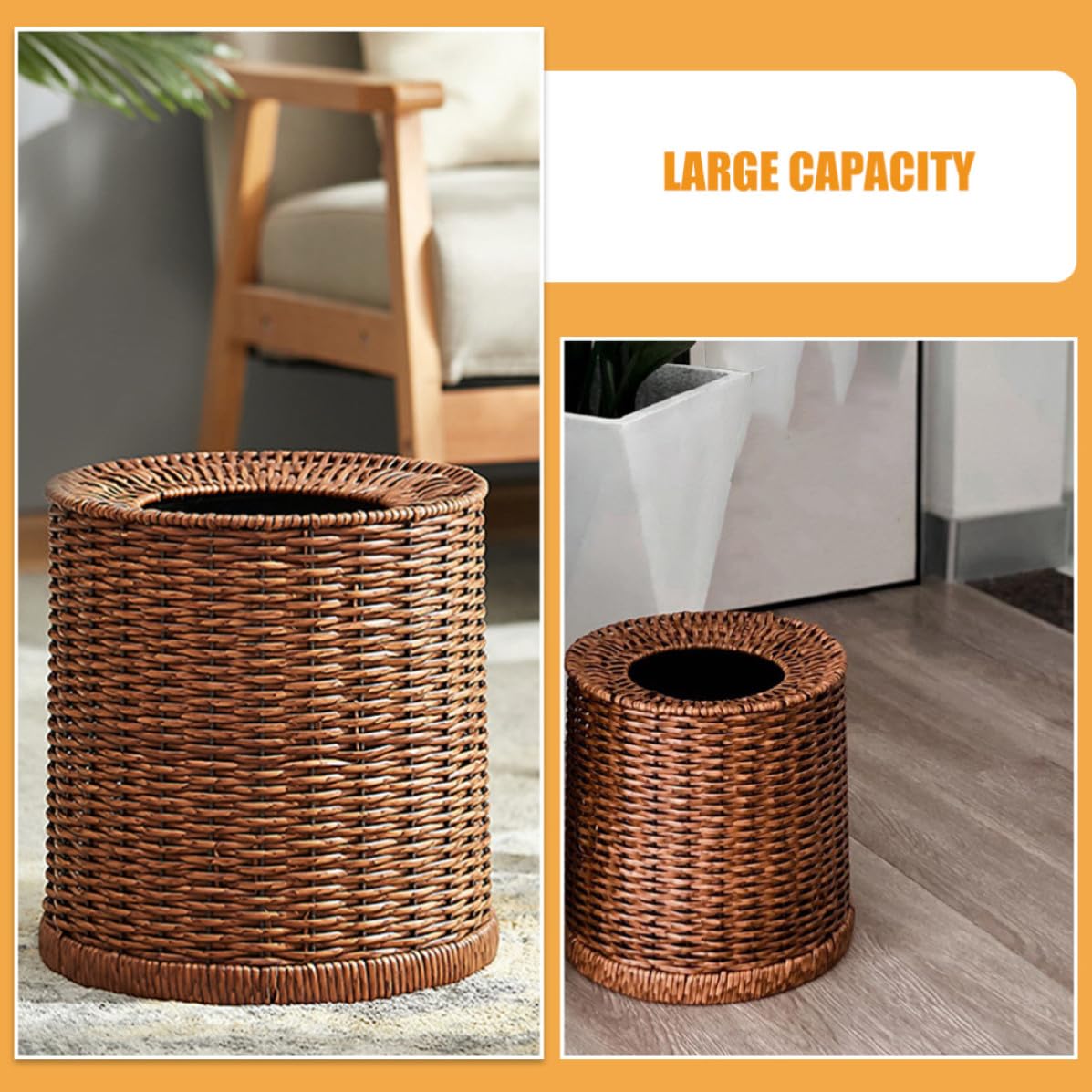 ORFOFE Mülleimer Großer Papierkorb Retro 12l aus Geflochtenem Material Robust und Leicht zu Reinigen für Wohnzimmer und Schlafzimmer Zuhause