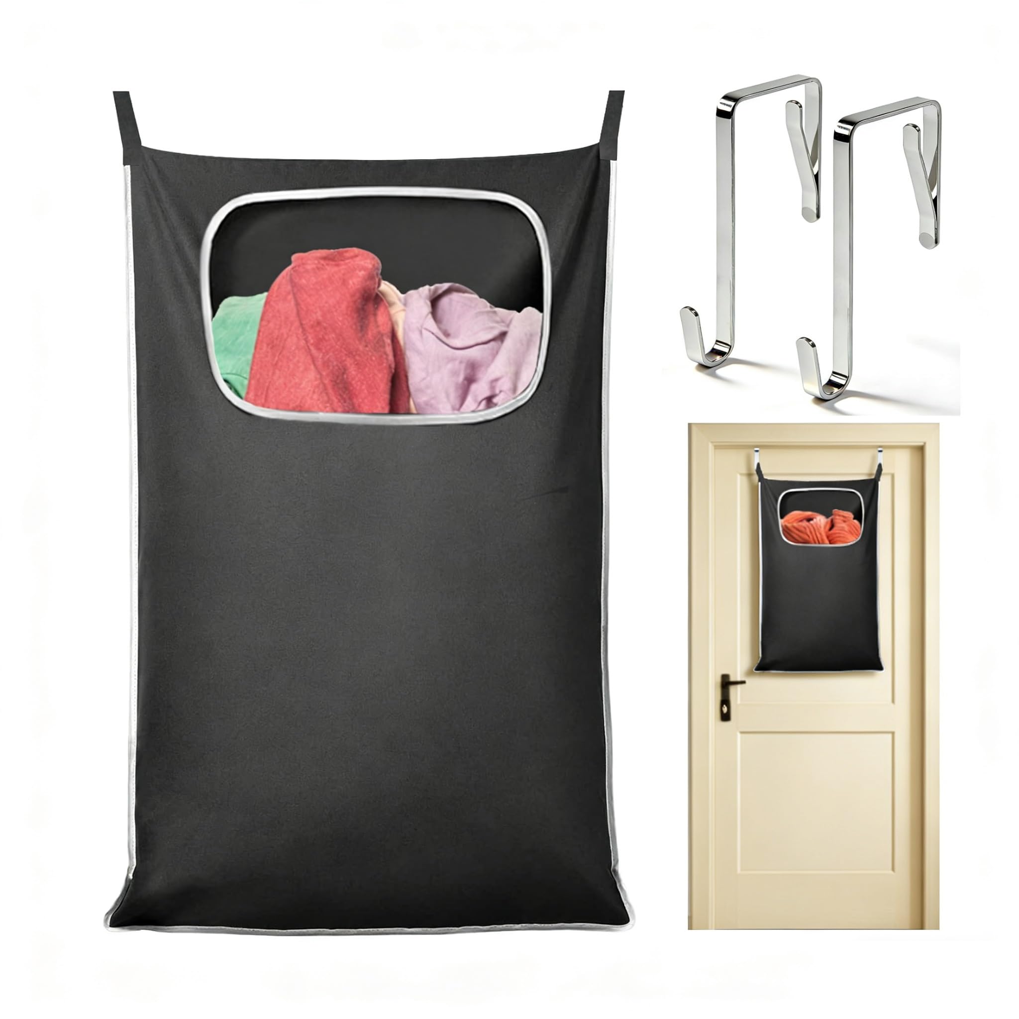 Photo 1 of ***MISSING HOOKS*** Hanging Laundry Hamper, Over the Door Laundry Storage Basket