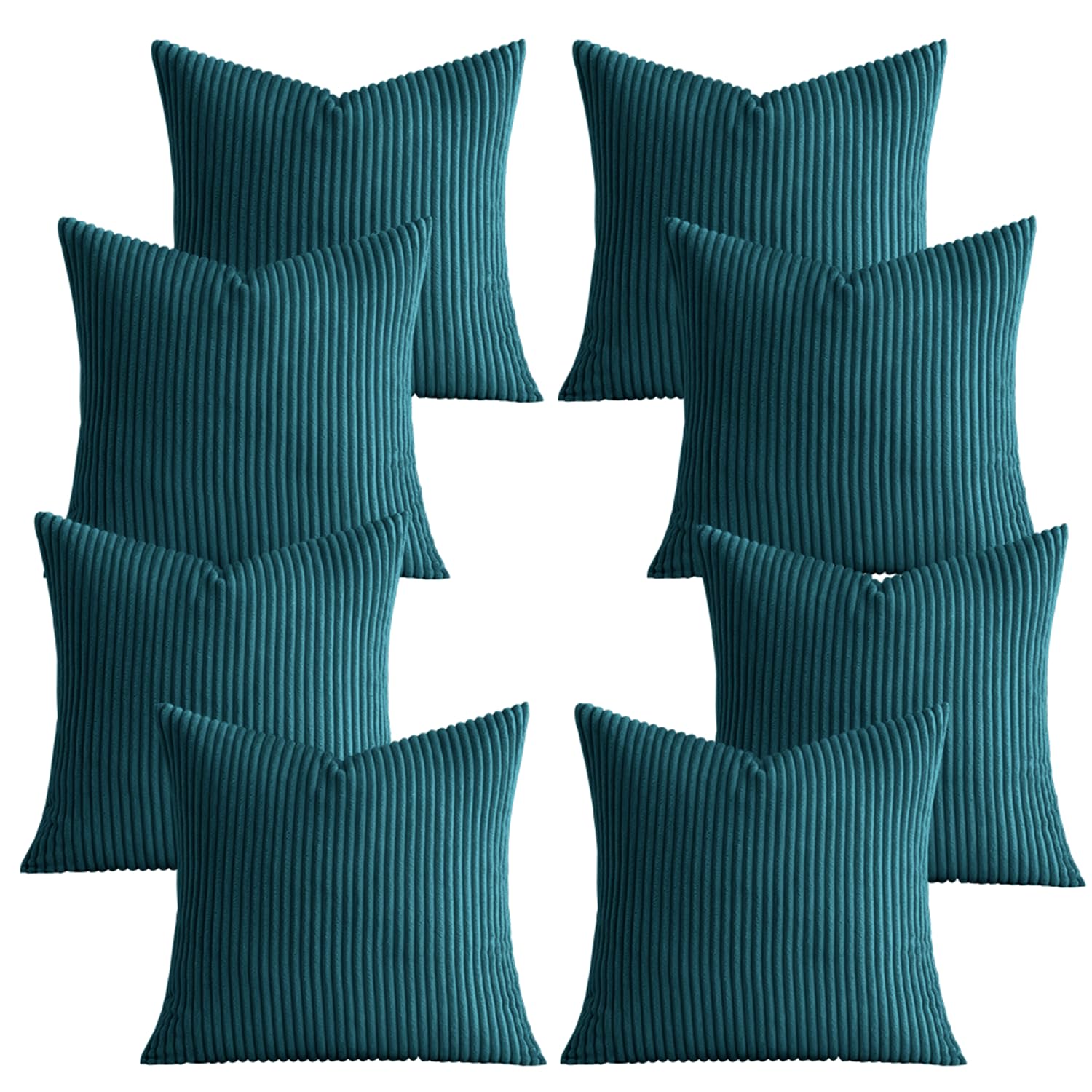 AMEHA Set of 8 Pcs Soft Stripe Forest Teal Velvet Cushion Covers 45 x 45 cm with Invisible Zipper Decorative Square Throw Pillowcases for Livingroom, bed, couch, office (18x18 inch Stripe Cushions)