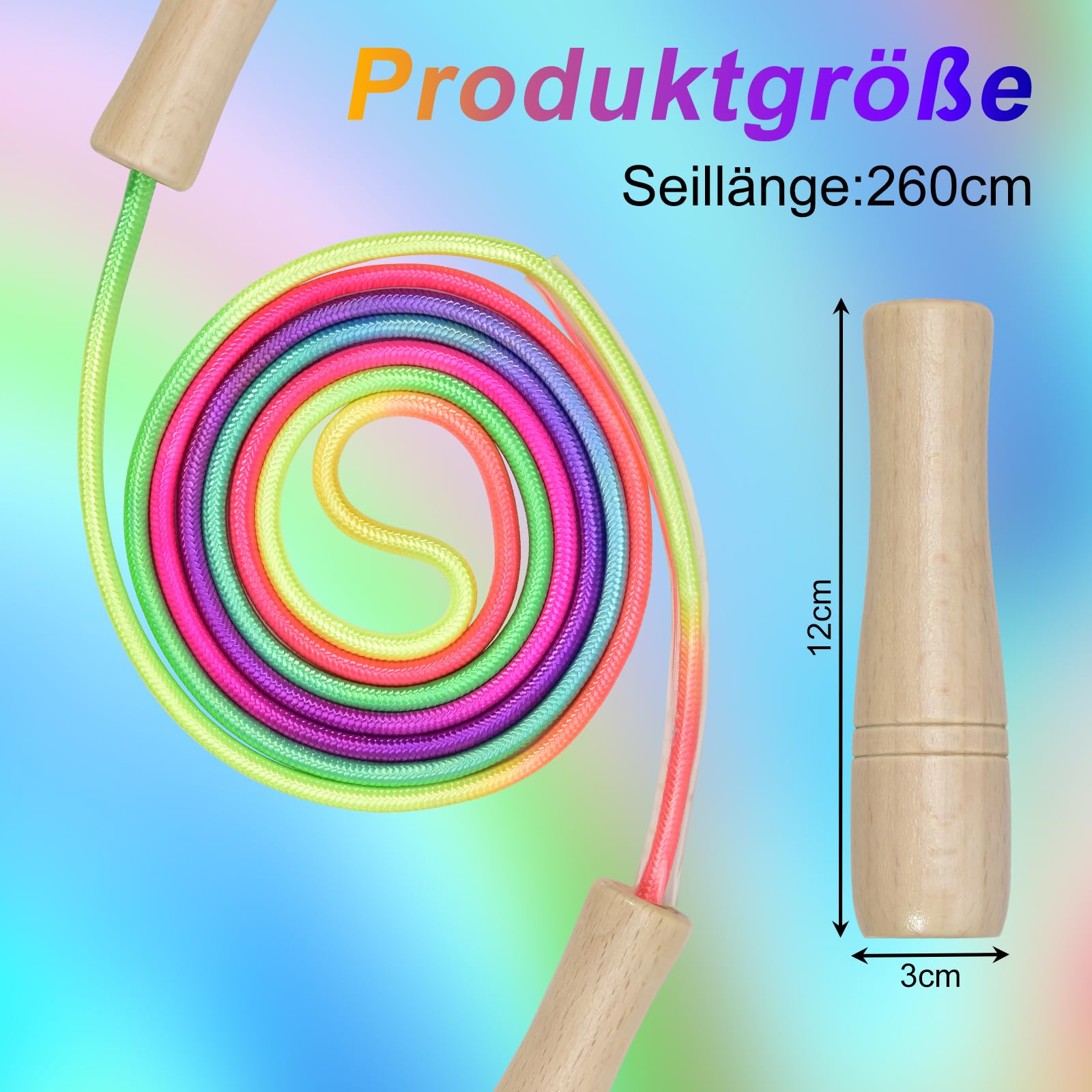 Springseil Kinder, 260cm Verstellbare Seilspringen Kinder Mit Holzgriff, Skipping Rope Kids Für Jungen Und Mädchen