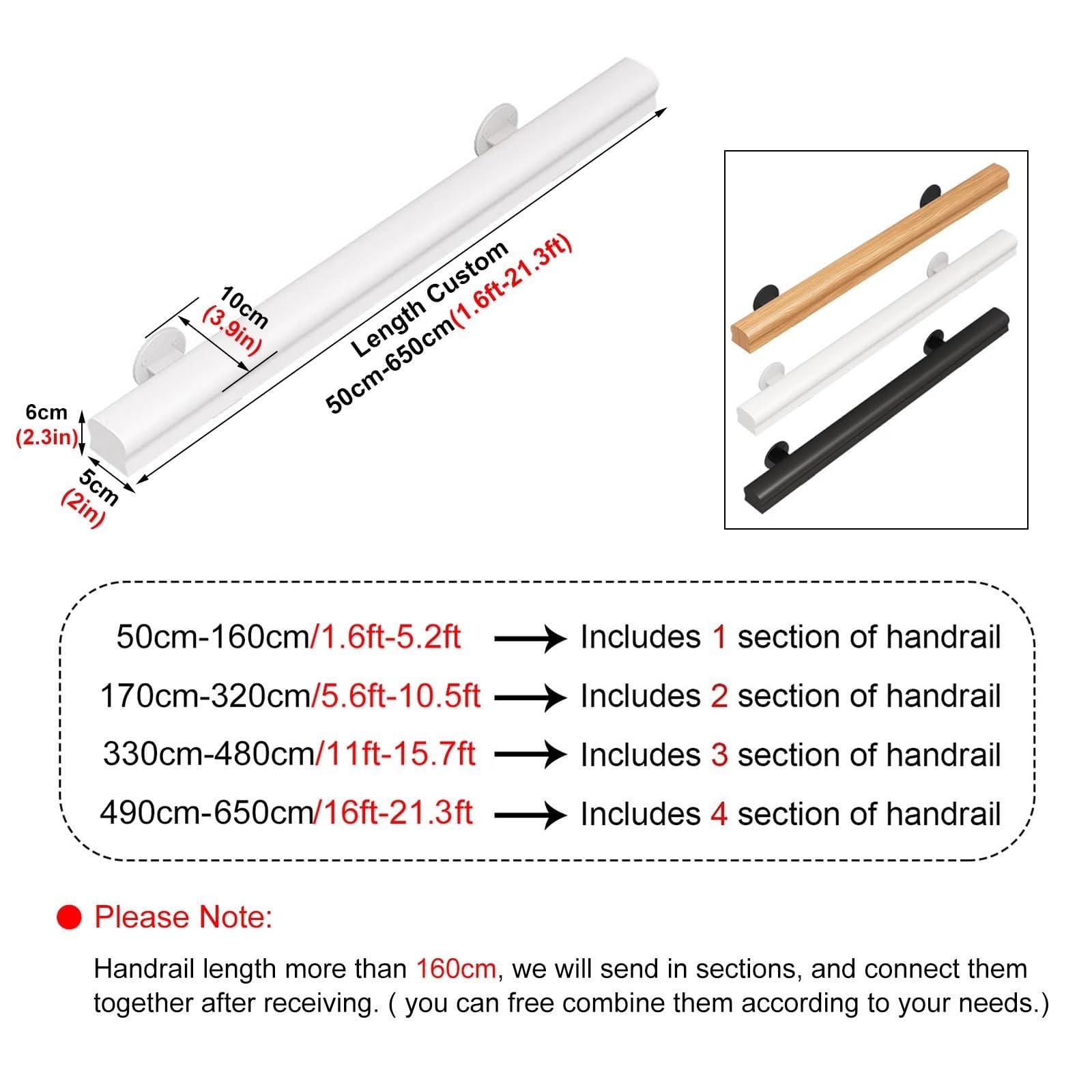 Corrimano Legno Per Scale 60cm - Maniglia Di Sicurezza Antiscivolo Per Anziani E Bambini