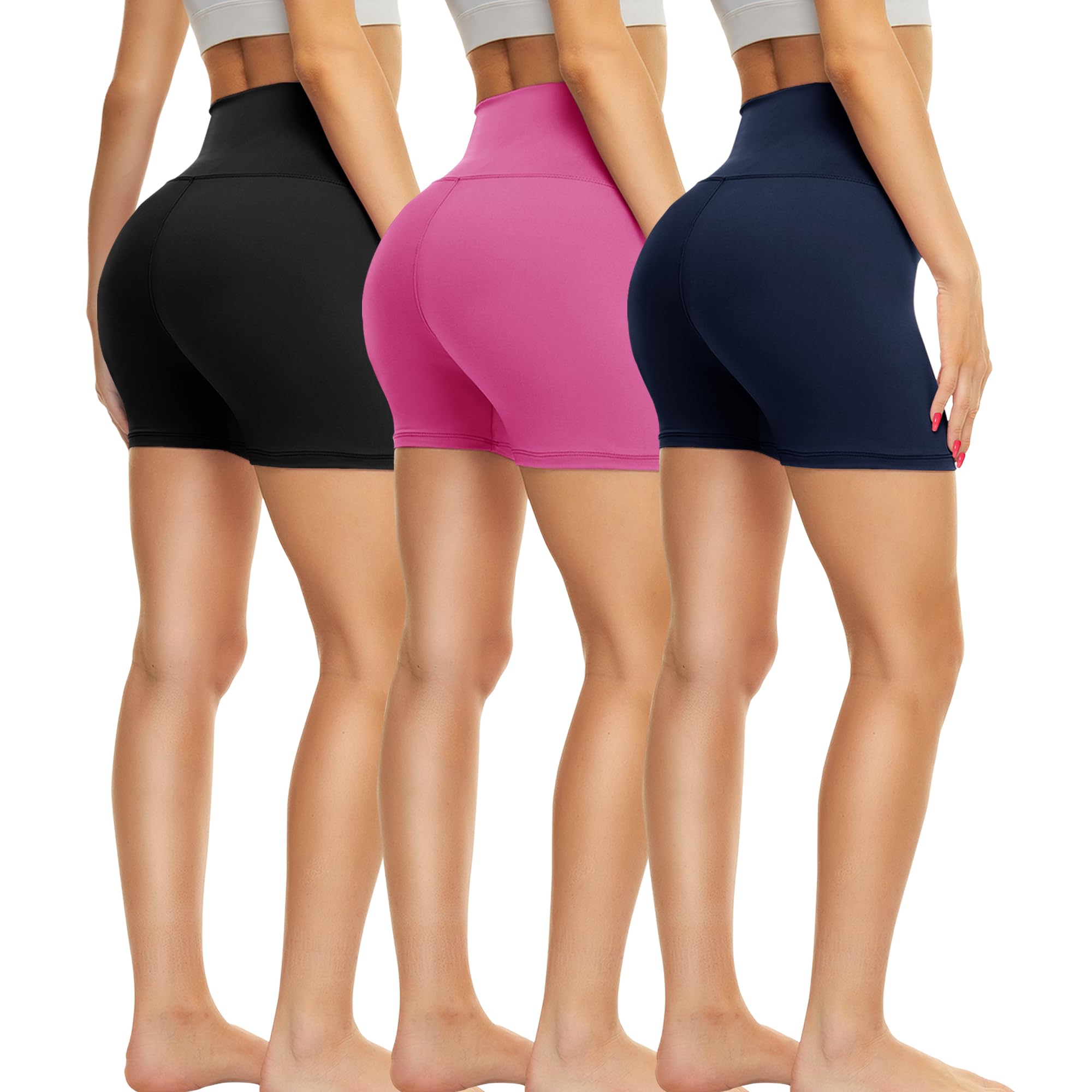 TNNZEET3 Pack Biker Shorts Women - 5’’/ 8’’ High Waisted Tummy Control Spandex Workout Shorts for Gym Yoga Volleyball