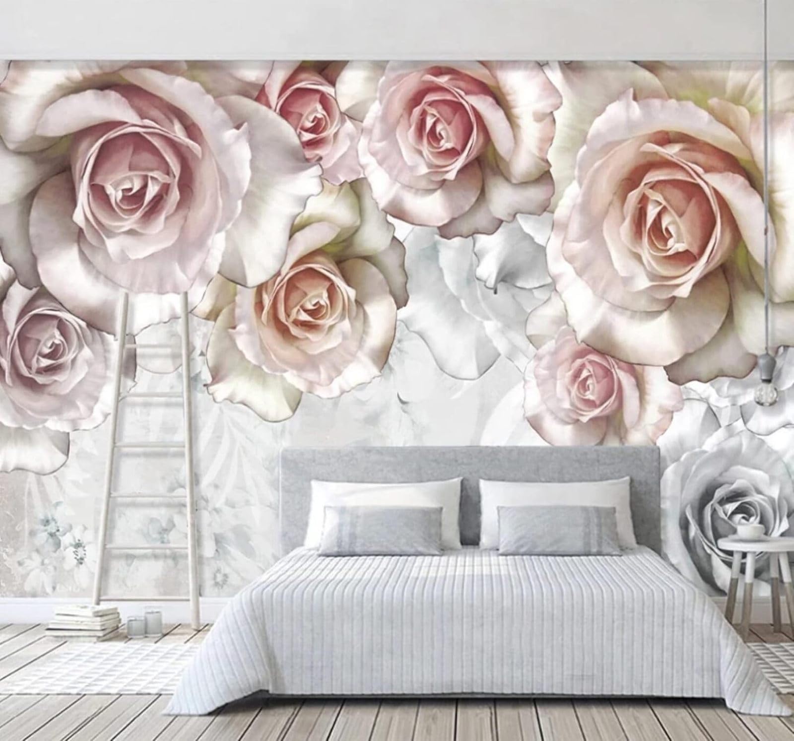Three Dimensional Beautiful Romantic Pink Rose 3D Wallpaper Easy Install Feature Office Living Room Sofa Bedroom TV Background Wall Decoration-250cm×170cm