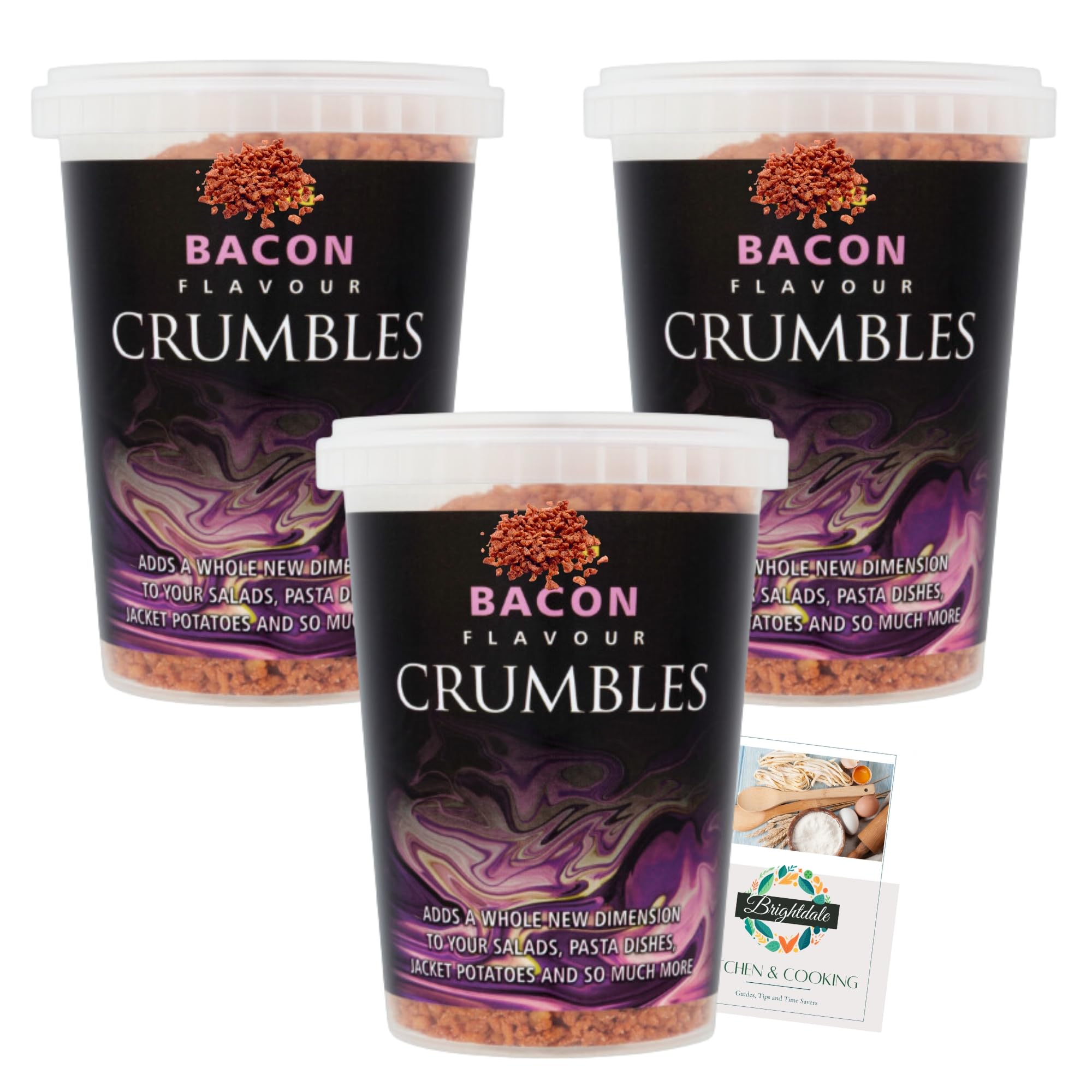 3 Pack Bundle of Pbmg Bacon Flavour Crumbles 240g + Brightdale Kitchen Booklet