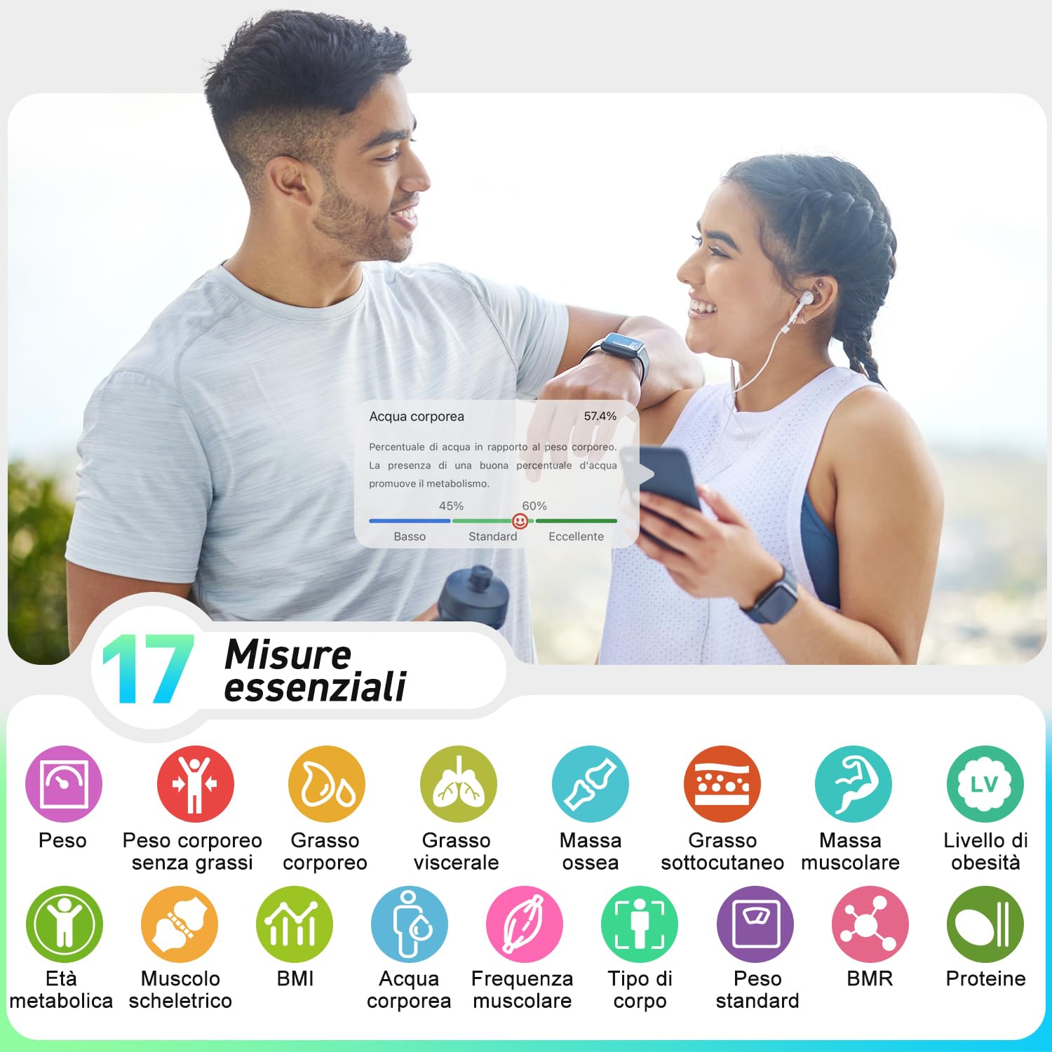 Bilancia Intelligente Insmart Per Il Peso Corporeo, Piattaforma Grande Da 12x12 Pollici Bilancia Da Bagno Digitale Accurata, Bilancia Per Grasso Corporeo Bluetooth Con Bmi, 16 Tipi Di Dati