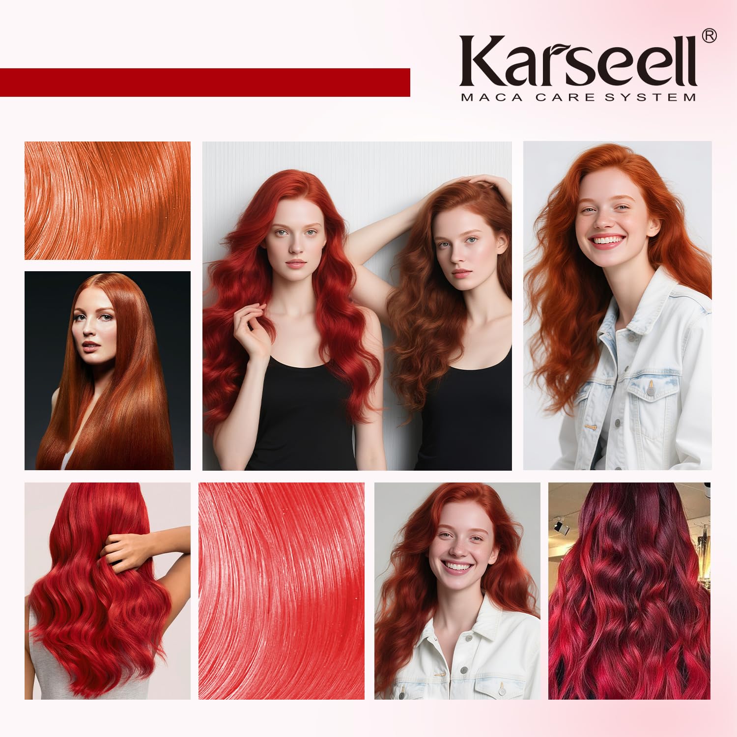 Karseell Mascarilla Pelo Rojo 500ml, Red Mascarilla Capilar Acondicionador Restaurar y Mejorar los Tonos Rojo para el Cabello Tratado con Color