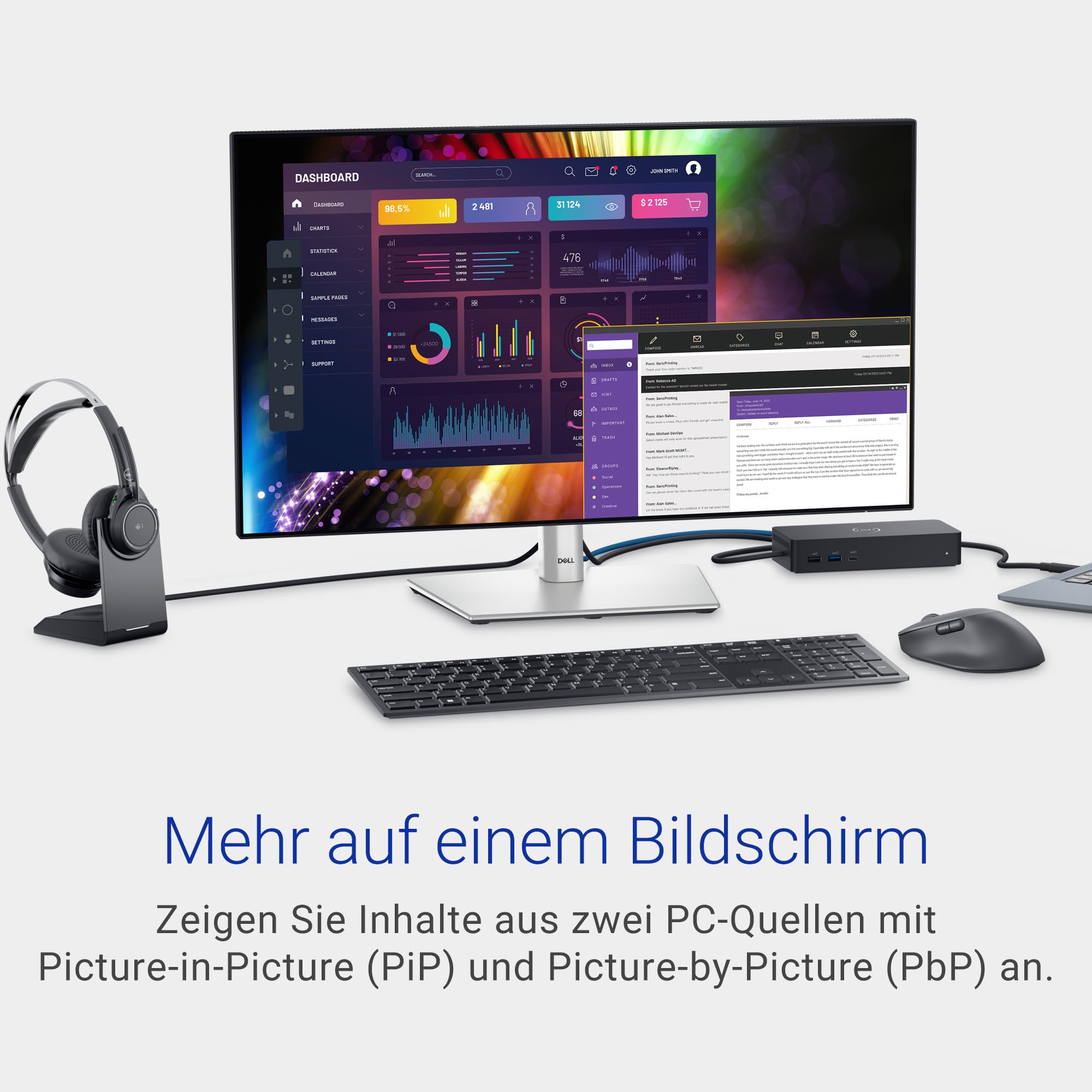 Dell U2724D UltraSharp 27 Zoll QHD 2560x1440 Monitor 120Hz IPS Black 5ms 98% DCI-P3 USB-C DisplayPort HDMI
