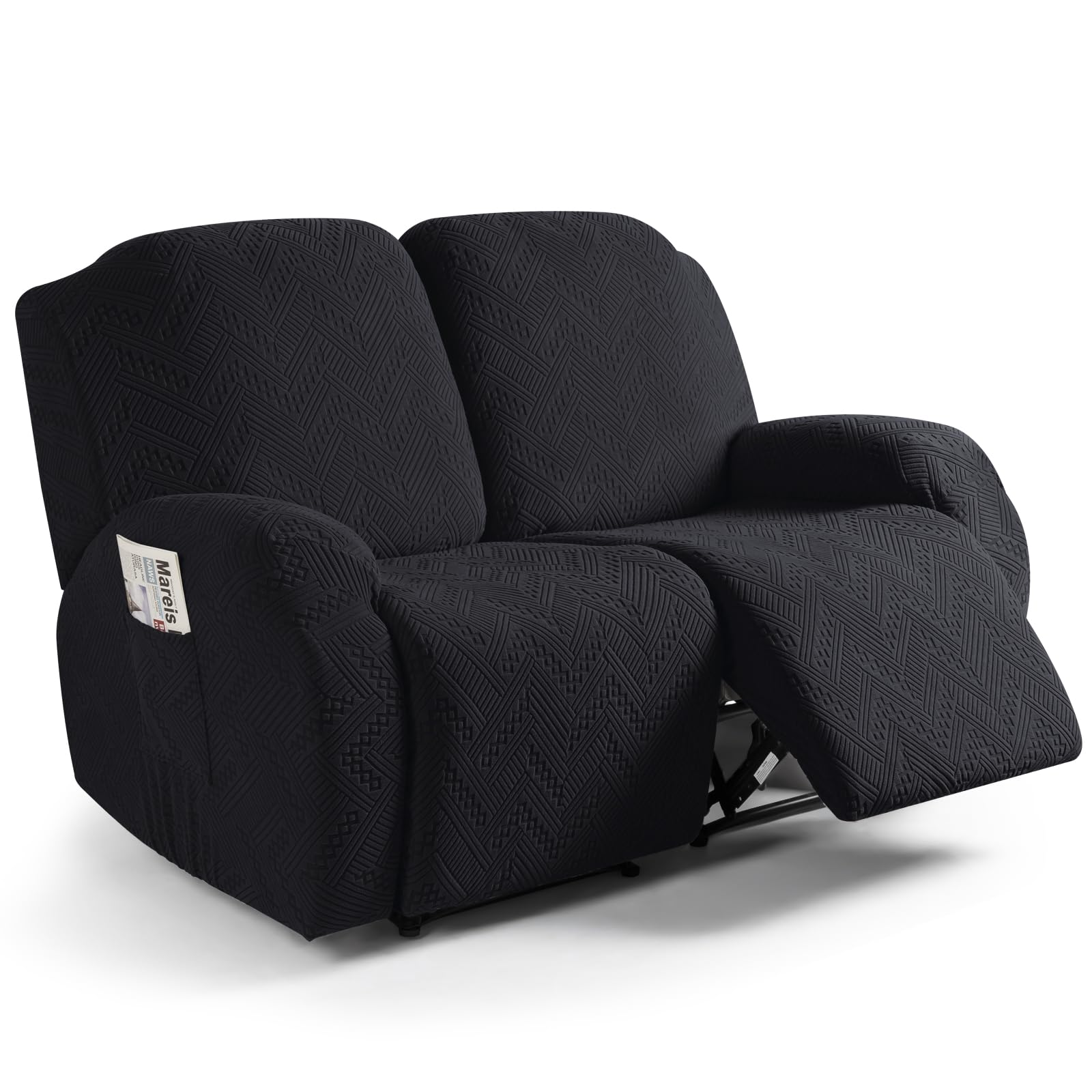 Ruaozz Loveseat Recliner Covers, Soft Stretch Sofa Slipcover, Black