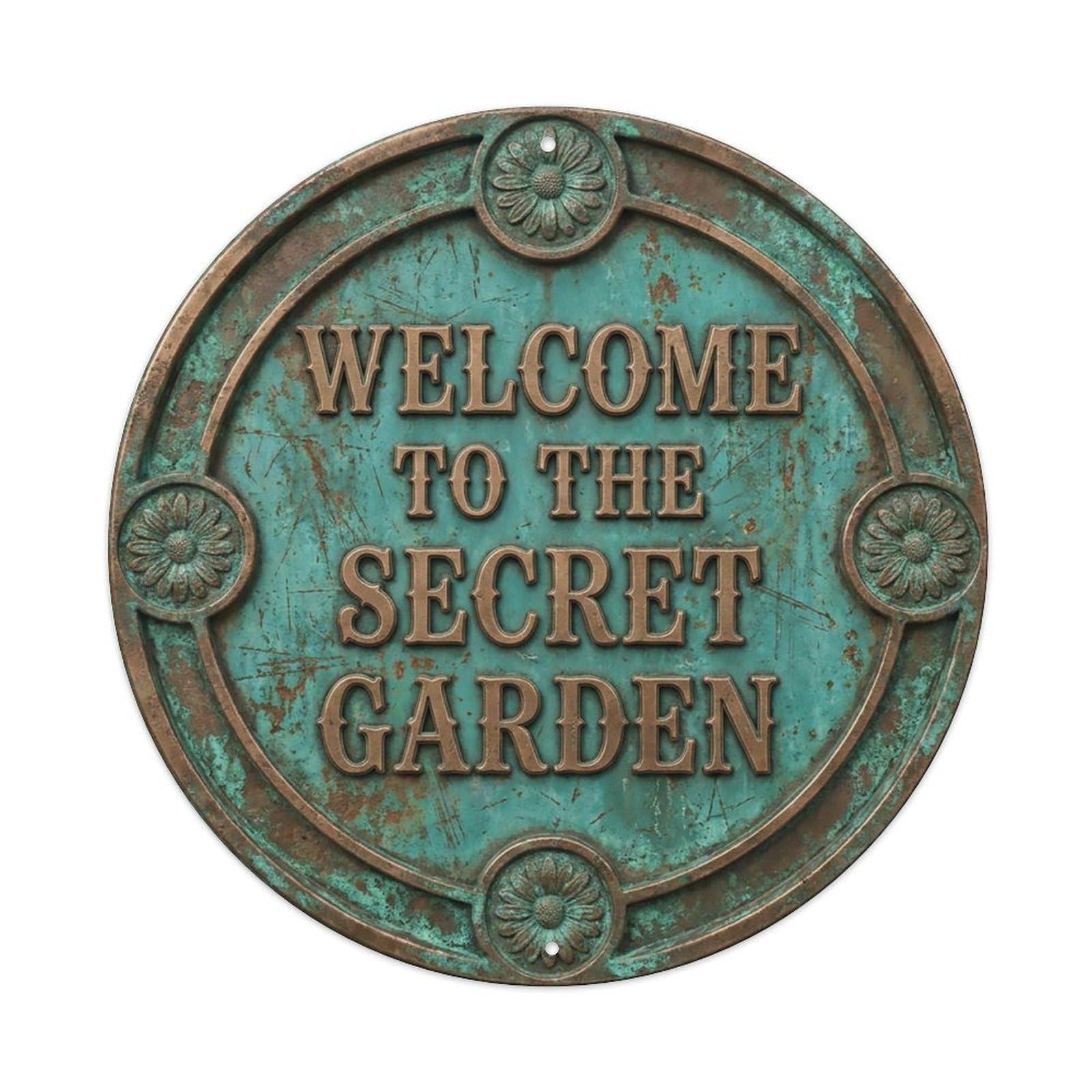 Vintage Welcome Secret Garden Daisy Distressed Metal Tin Sign