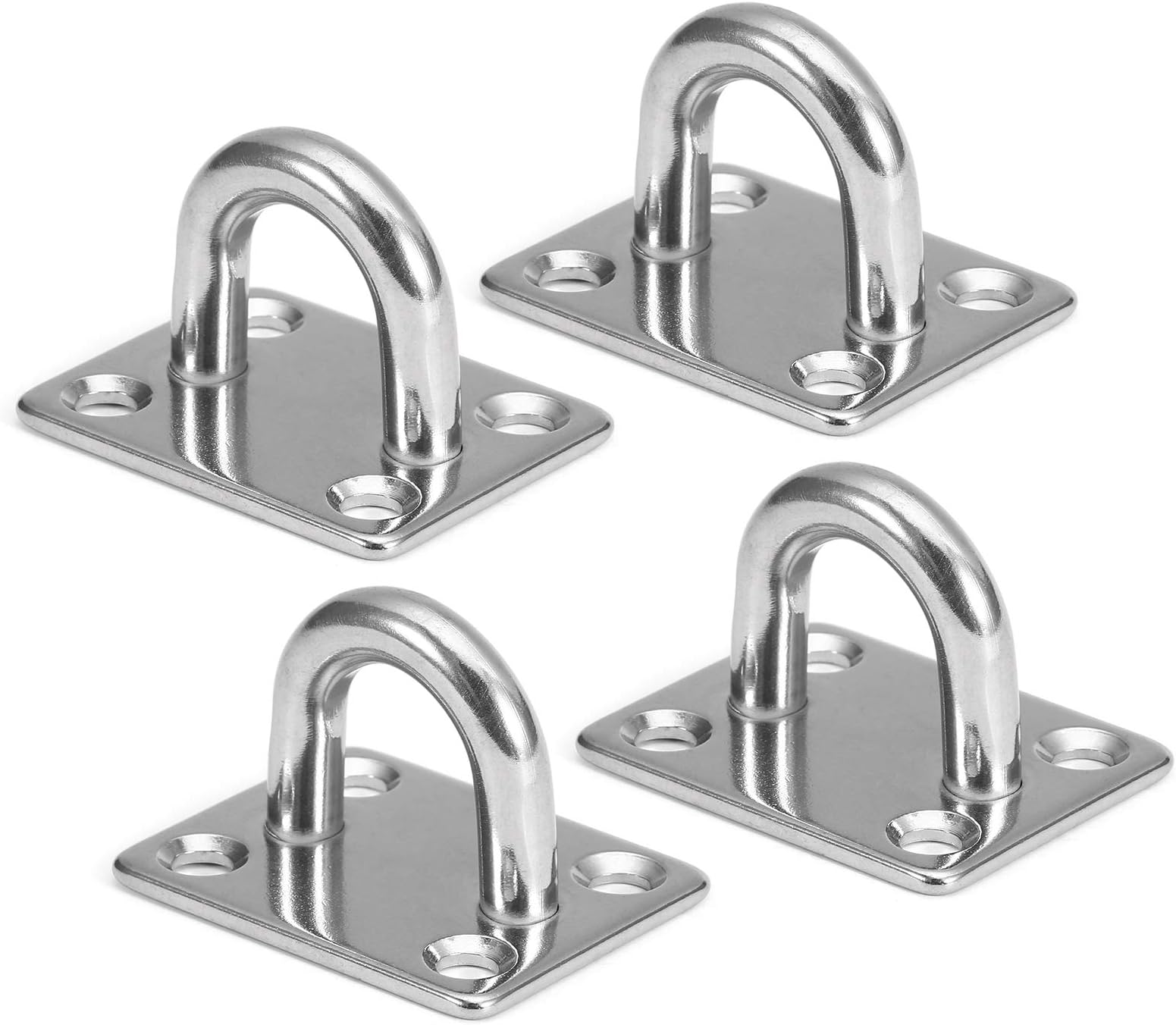 M5/M6/M8 Heavy Duty Pad Eye Plate, 304 Stainless Steel Oblong Eye Pad Plate, Staple Ring Hook Loop U-Shaped Sail Shade Marine Hardware, Wall Ceiling Hammock Hooks Hanger for Swing Suspension(4Pcs)