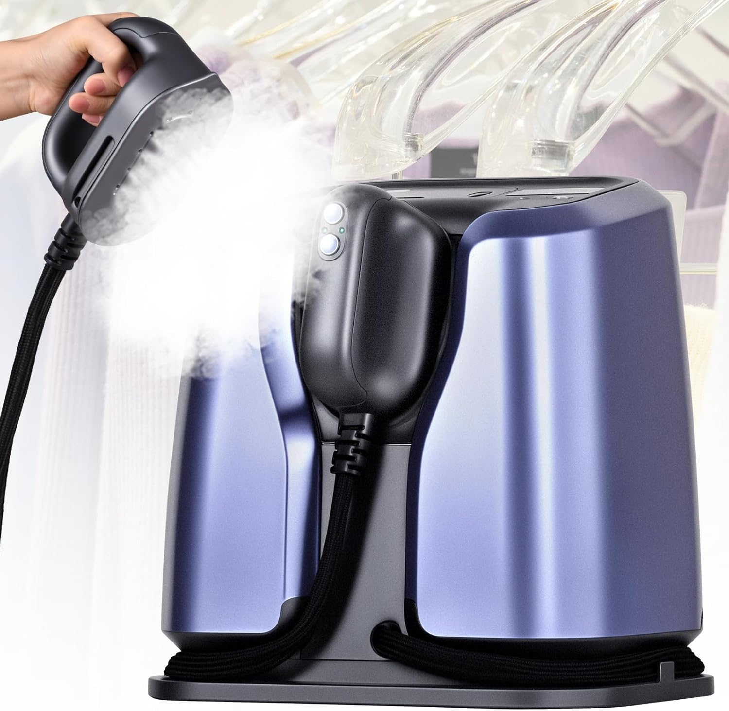 Professional Steam Station, 2200W Dual Heating Steam Iron for Clothes with Ceramic Soleplate, 5 Steam Levels, Dry& Steam Modes, Auto Shut-Off, Self-Cleaning, 1.2L Tank for 65min Continuous Steam