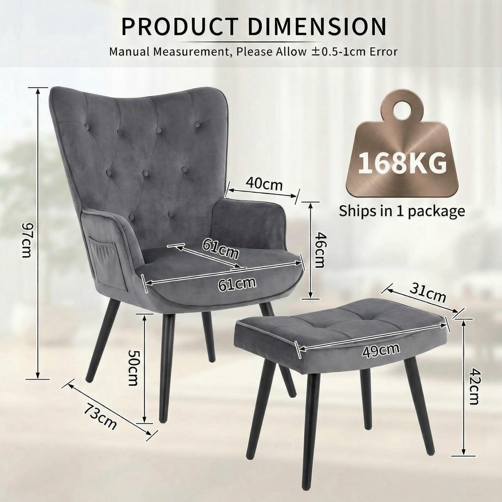 Clevich Poltrona Relax con Poggiapiedi, Fino a 168kg, Comoda Sedia da Lettura - Poltrone per Salotto, Camera & Dormitorio (Grigio)