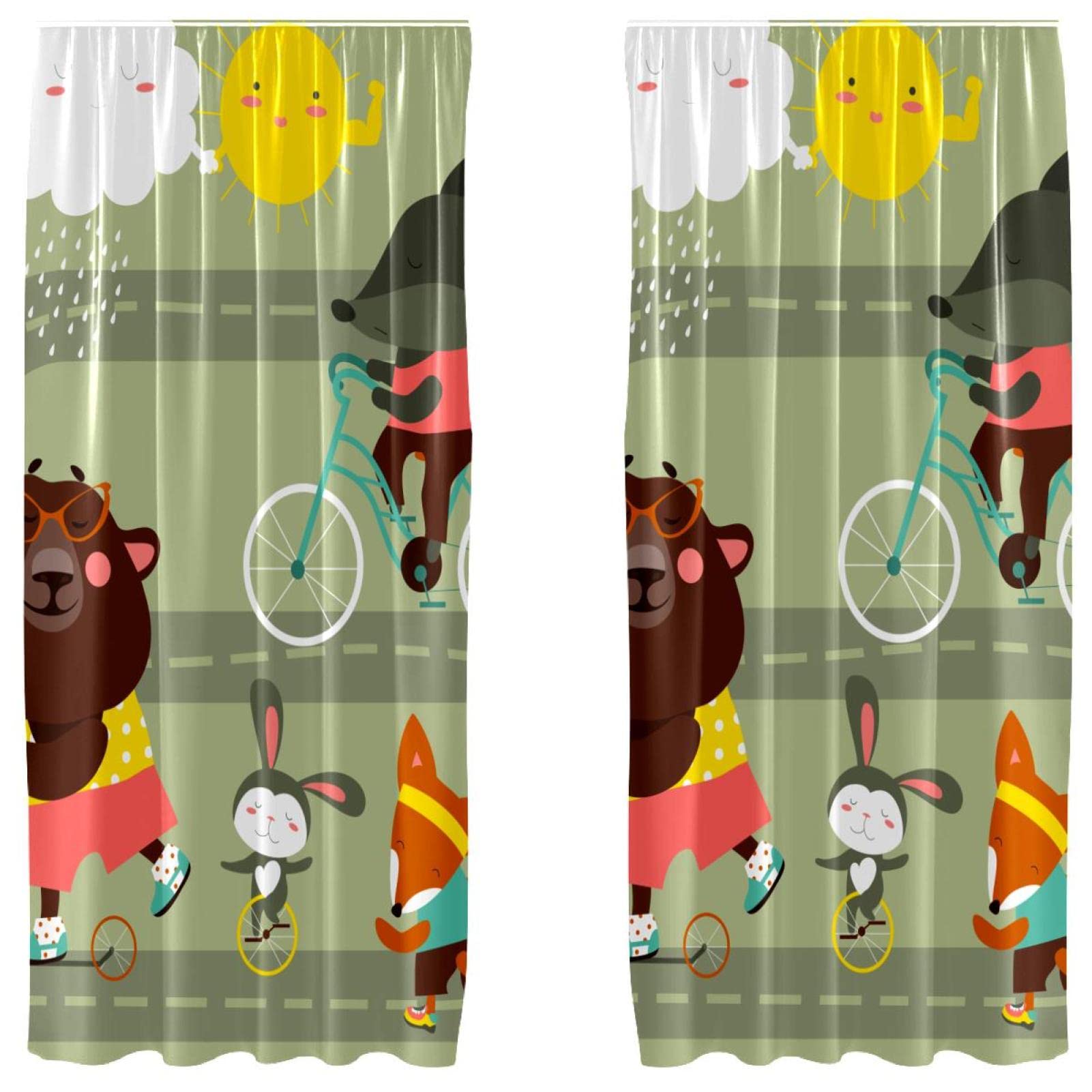 Rideaux salon motif renard ours lapin 140x213 cm lot de 2