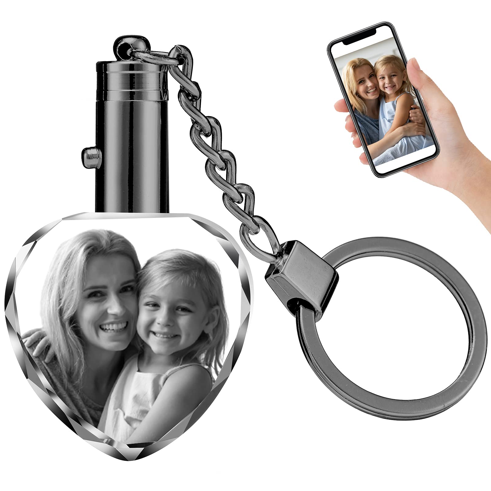 Yannanke Heart Personalised Crystal Keychain Photo Custom Laser Engraved Crystal Keychain