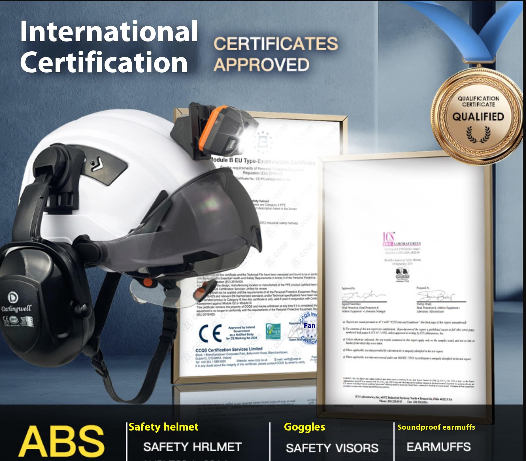 Casque de sécurité industriel en fibre de carbone avec double visière de protection pour les yeux, protège-oreilles, protection auditive, haute sécurité en ABS, casque de chantier ventilé