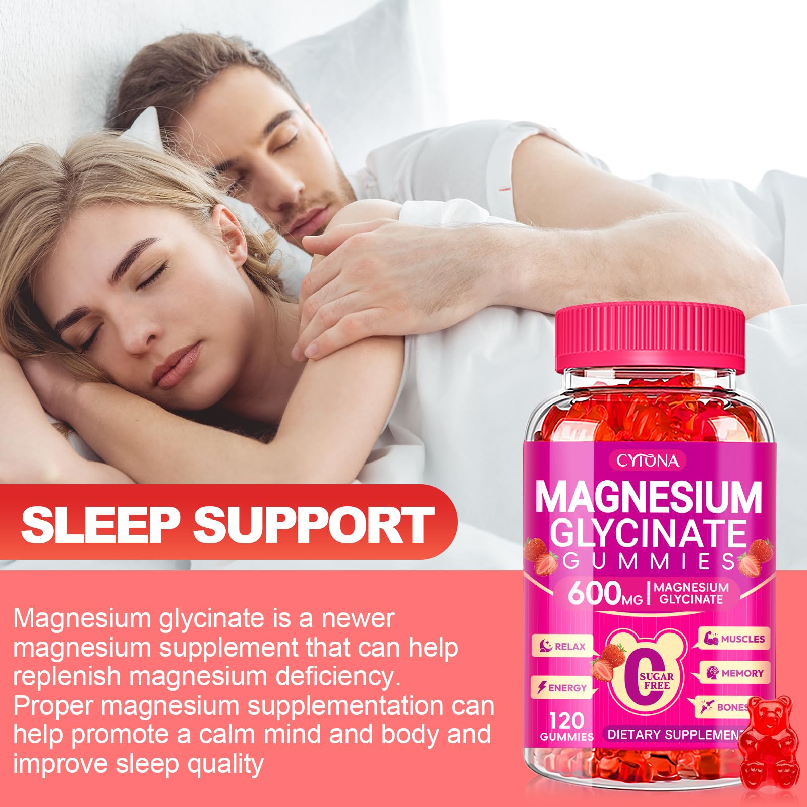 Magnesium Glycinate Gummies 600mg, Chewable Sugar Free Magnesium Gummies — Amazon image 3