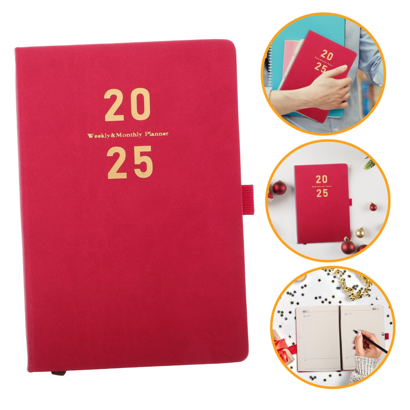 Roter Wochen und Monatsplaner 2025, Pu Notizbuch für Planung | Glazed Printing Paper, Leicht Lesbare Schrift, Großzügiger Schreibraum, Modern Schlankes Design