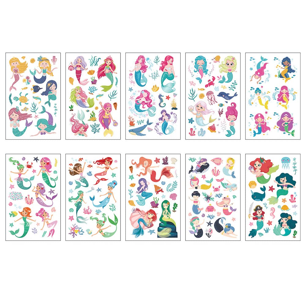 S.A.V.I 10PCS. Colorful Mermaids Temporary Tattoo Stickers For Kids, Birthday Party Decorations, Party Supplies, Stickers for Face, Hands, Neck Size 12x7.5CM-image-4