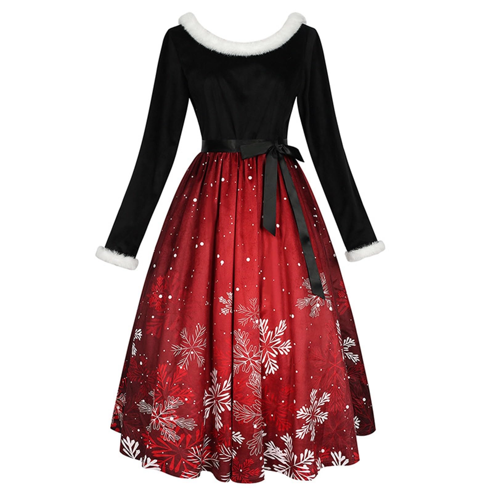 Abito di Natale da donna, elegante, con scollo a V, abito da cocktail per donne, abito di Natale, renne con motivo natalizio, abito da festa