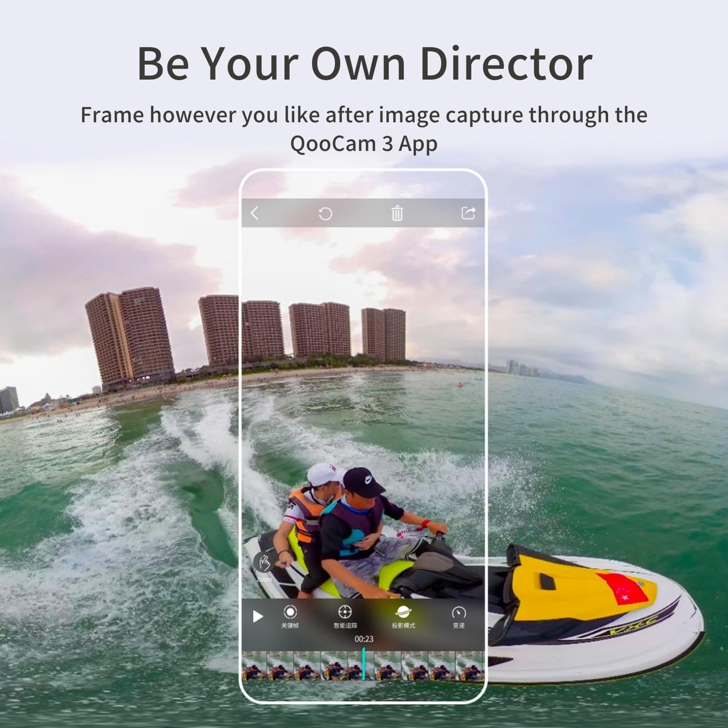 KanDao QooCam 3 Action Camera, 5.7K 62MP Photo 60fps Flawless 360 Video Camera, outdoorowa kamera sportowa z podwójnymi czujnikami 1/1.55" i większą przysłoną F1.6, wodoodporna, stabilizacja.