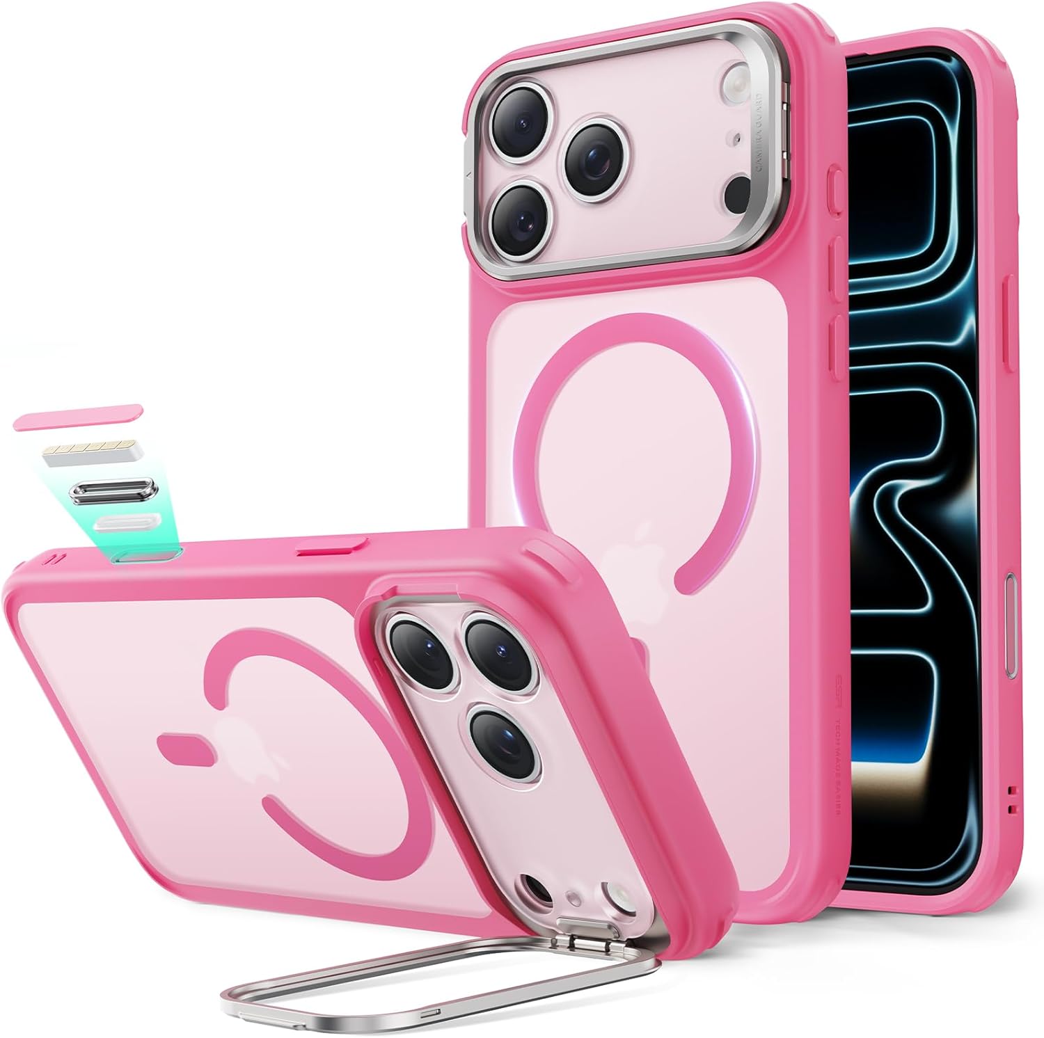 ESR for iPhone 17 Pro Max Case with Stand, Camera Control Cover Compatible with MagSafe, Military-Grade Drop Protection Magnetic Phone Case, Scratch-Resistant Back Cover,Frosted Pink C-Frosted Pink iPhone 17 Pro Max