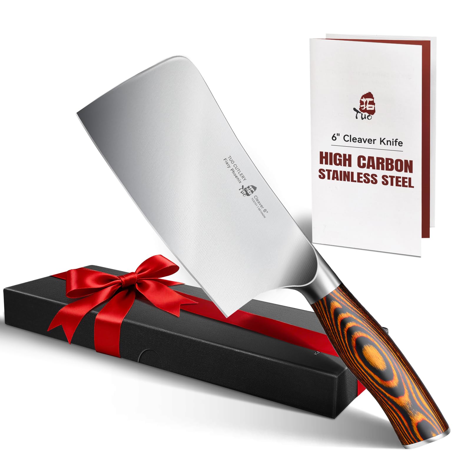 TUO Meat Cleaver Knife, 6 inch Sharp Multi-Purpose Chopper for Meat Vegetable Cutting, German High Carbon Steel Butcher Knife with Pakkawood Handle