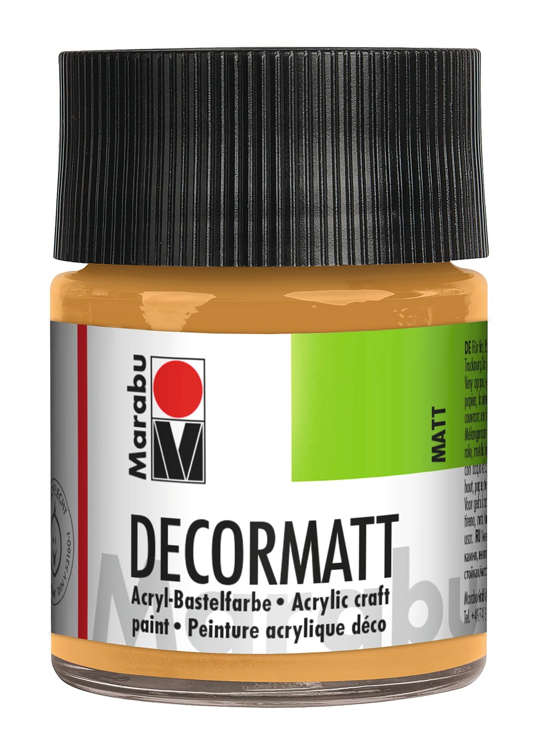 Marabu Decormatt 14010005784 Acrylic Metallic Gold 784, 50 ml, Water-Based Velvet, Creamy and Intense Colours, Saliva-Resistant, Weatherproof, for Painting and Stencilling