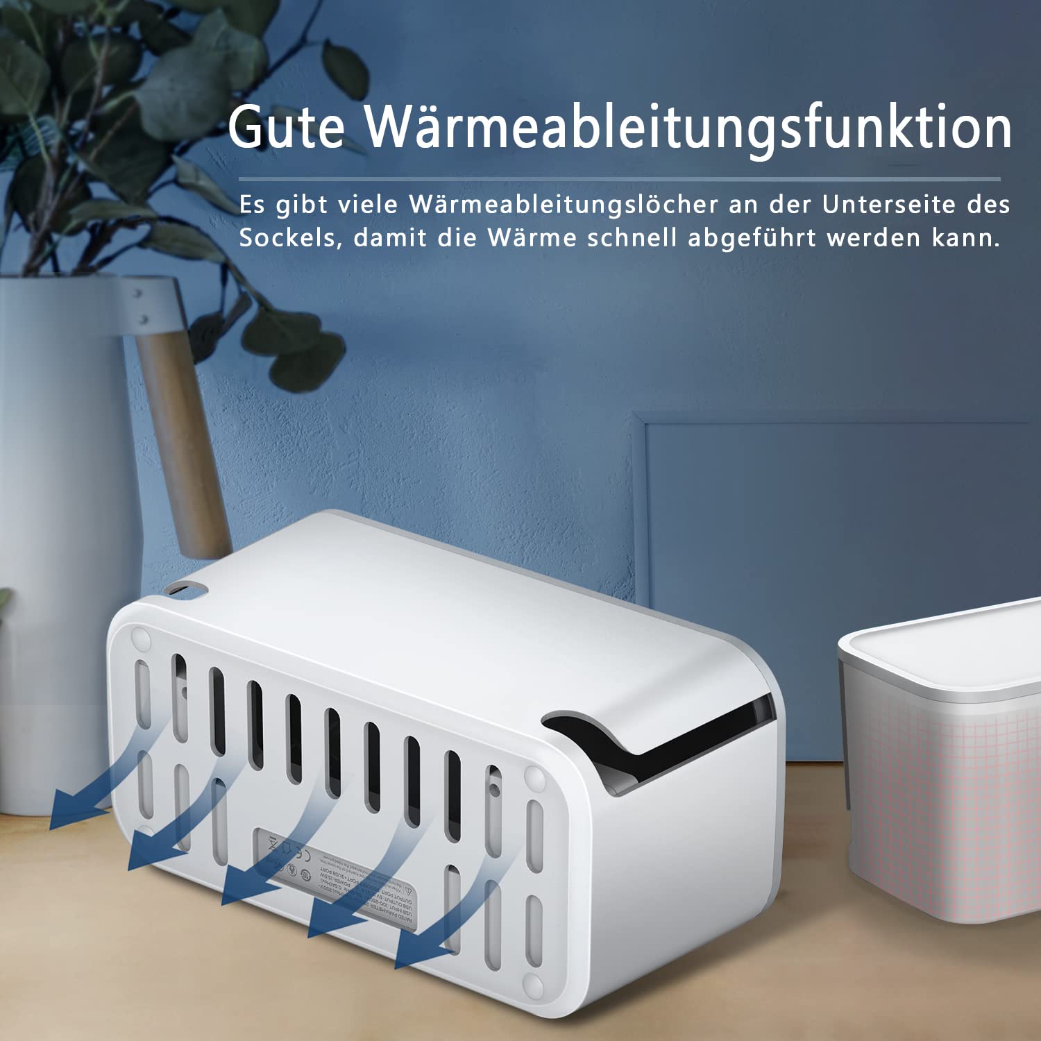 Kabelbox mit Steckdosenleiste Überspannungsschutz, 5Fach Mehrfachsteckdose mit 3USB, Kabel Organizer Box Steckdosenadapter mit 2M Kabel und 10 Stück Kabelbinder, 29.5 * 14 * 14CM, Weiß