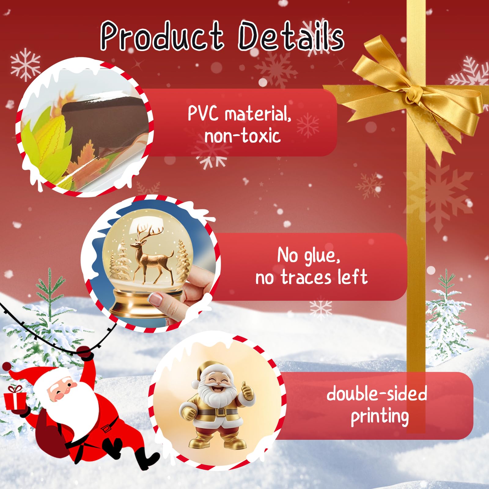 198 Autocollants Fenêtre Noël Réutilisables - PVC Double Face - 30x20cm - Décorations Vitres Sans Colle, Sans Trace