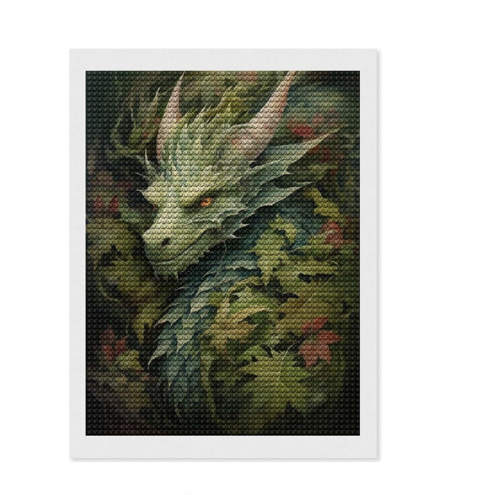 Junmoney Fantasy Forest Dragon Diamond Painting Canvas Set 12"x16", Decorate Your Room, Relaxing DIY Hobby, Modern Decor, Birthday Gift