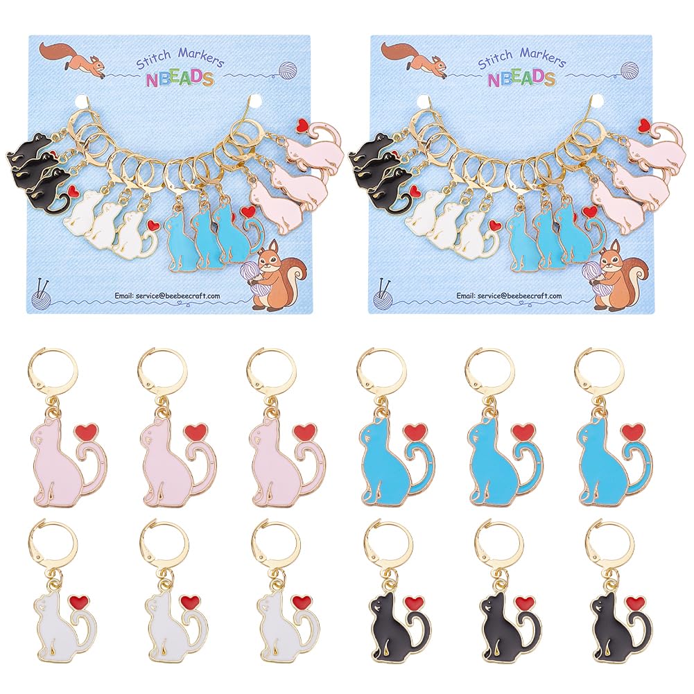 nbeads Pack of 24 Cat Stitch Markers, Enamel Alloy Crochet Stitch Marker Charms, Removable Locking Stitch Marker for Knitting, Weaving, Sewing Accessories, Quilting, Handmade Jewellery nbeads Pack of 24 Cat Stitch Markers, Enamel Alloy Crochet Stitch Marker Charms, Removable Locking Stitch Marker for Knitting, Weaving, Sewing Accessories, Quilting, Handmade Jewellery