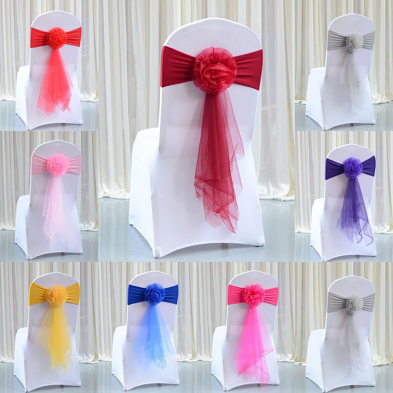 Szarfy na krzesła, 100 sztuk/partia biała muszka krzesło organza zespół węzeł elastan szarfy hotelowy bankiet wesele dekoracja, sztuk(White)