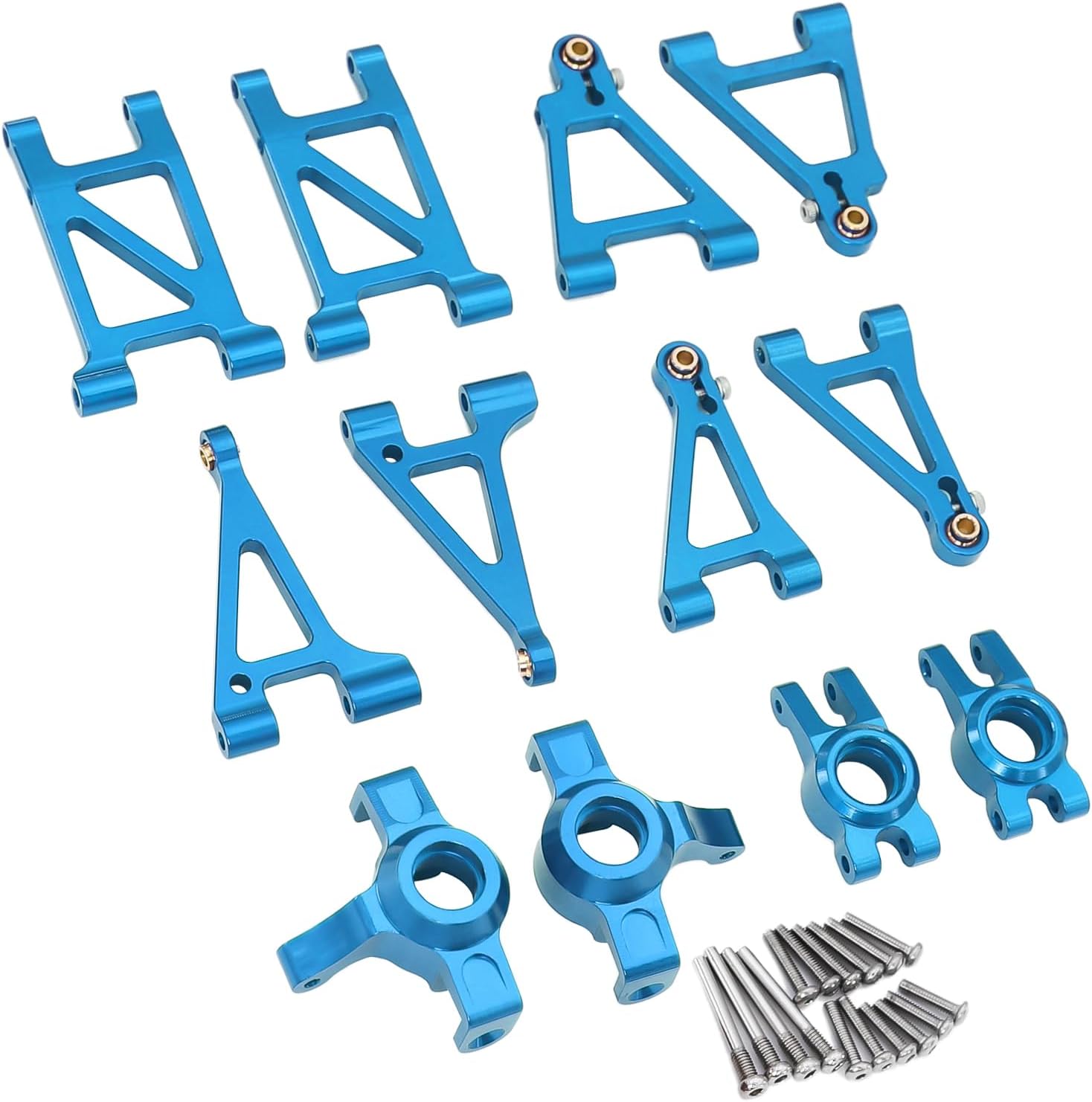 MJX Hyper Go 14303 14302 14301 Metal Steering Cup/Shock Tower Brackets/Front Rear Upper Low Swing Arm for 1/14 RC Upgrade Parts (Blue)