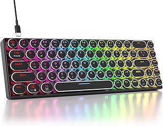 Ussixchare 60 Percent Gaming Keyboard Retro Typerwriter Keyboard 68 Keys Punk Mechanical Keyboard Wired with RGB Backlit, Blue Switch, Round Keycaps for Windows/Mac/PS4/PS5/Xbox