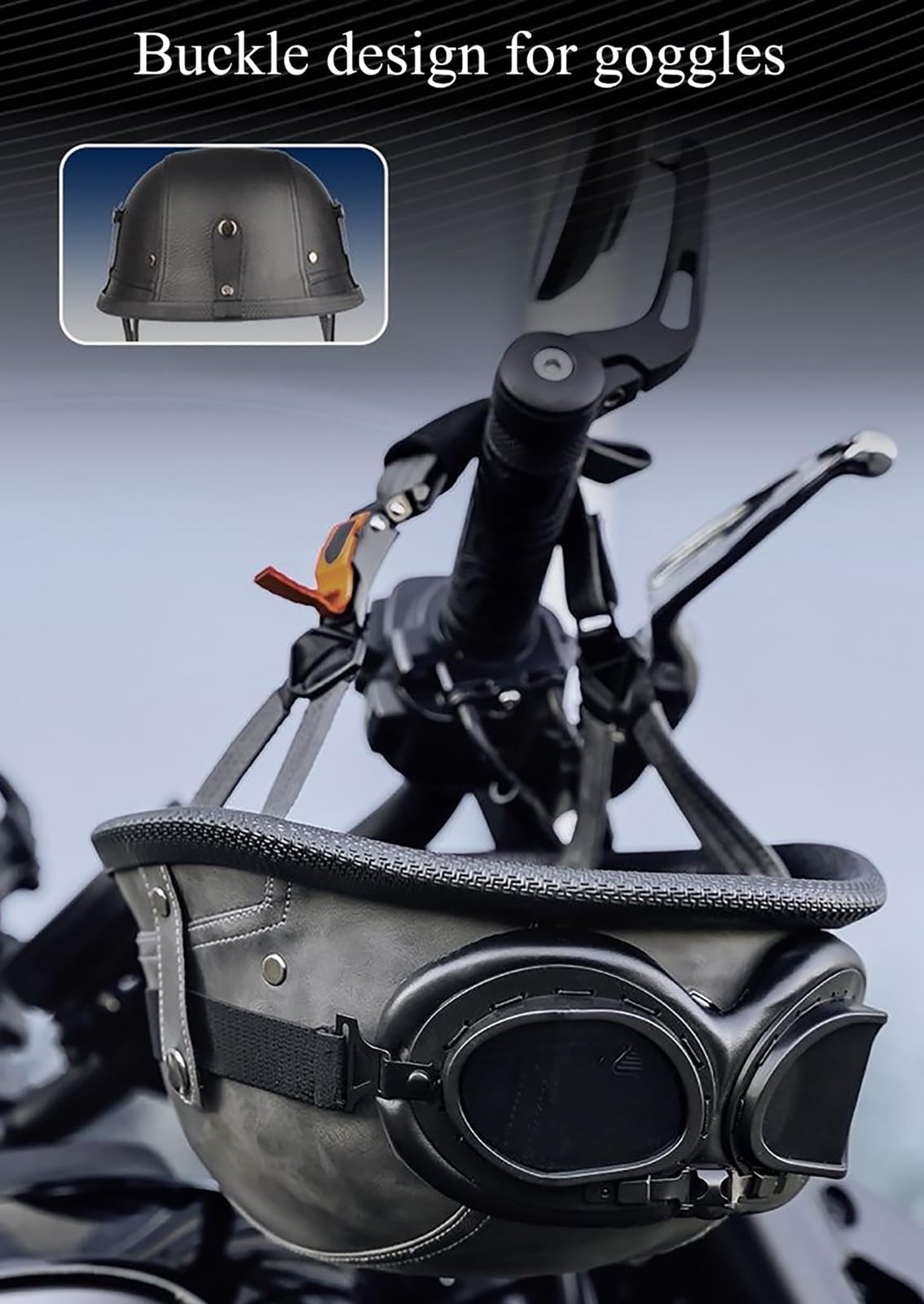 Casco Da Moto In Stile Tedesco, Omologato ECE/DOT, Casco A Mezzo Casco Vintage In Pelle Per Adulti (Uomo E Donna), Casco Da Ciclomotore Cruiser Con Occhiali.