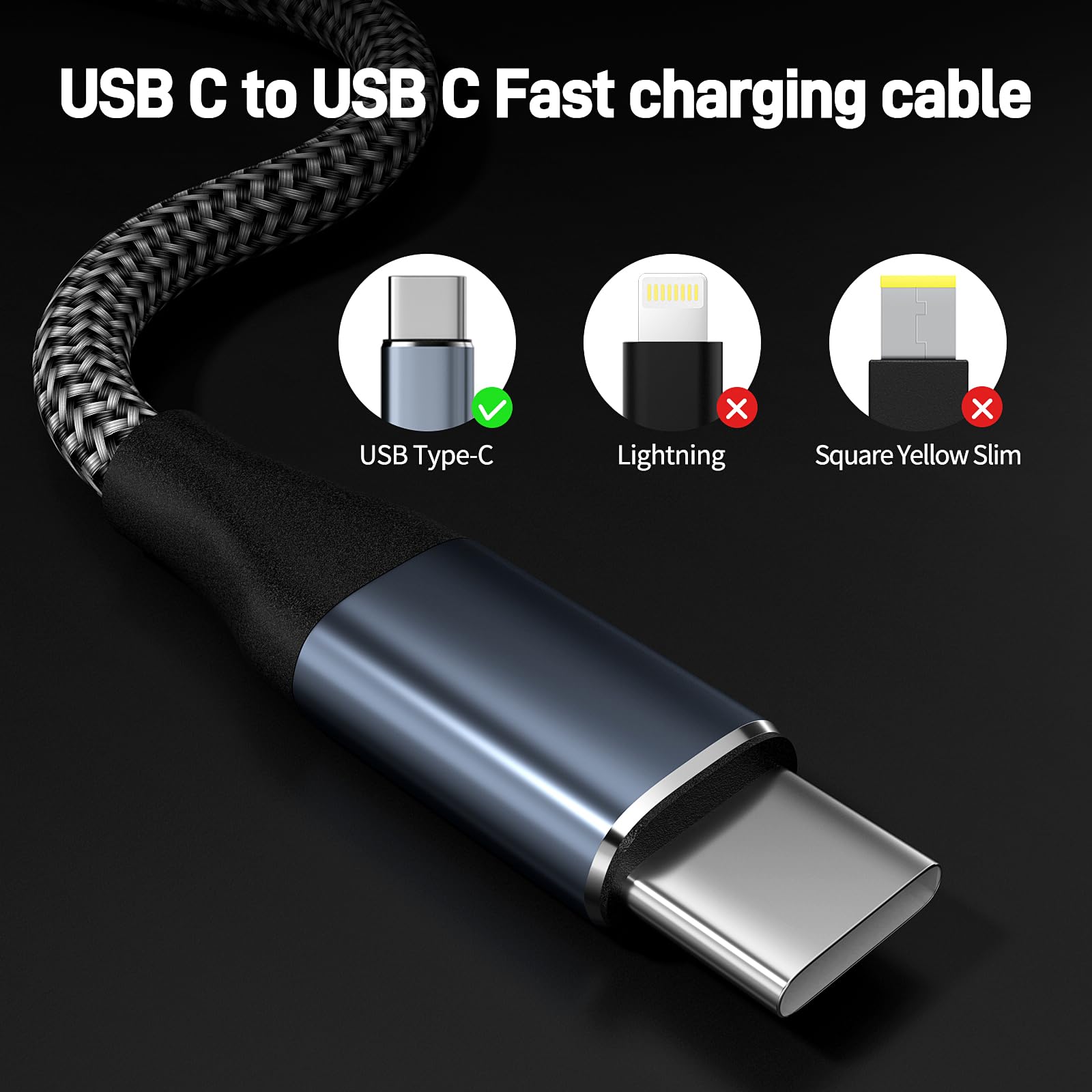 Cavo da USB C a USB C da 65 W, 5,2,7 m+2 m, confezione doppia di tipo C, cavo di ricarica rapida per iPhone 16/15 Pro Max, Samsung Galaxy S25-S23, Google Pixel 9​ - Cavo di ricarica di tipo C durevole