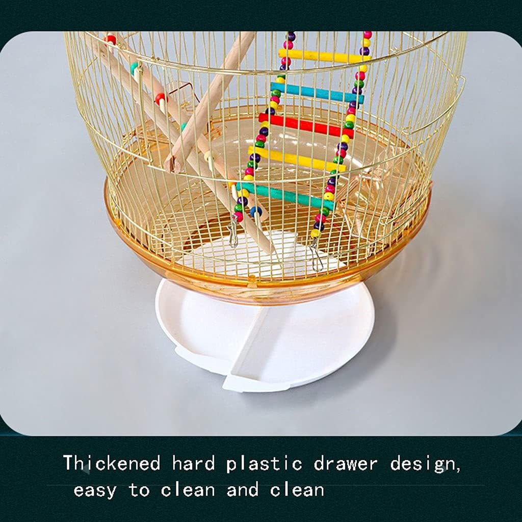 Bird Cage Round Parrot Electroplating Golden Parrot Bird Cage for Household Use Large Portable Bird Cage with Bird Toys for Cockatiel Canary Love Bird Birdkages (Color : Gold)