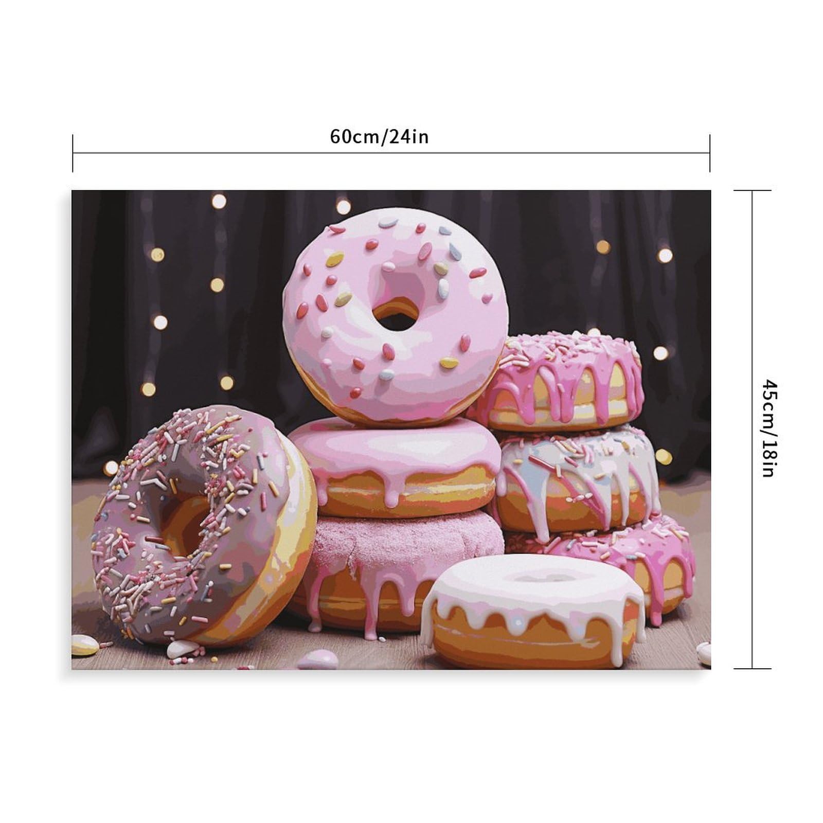 BVNMT Malen nach Zahlen, Motiv: Donut-Kuchen, bedrucktes Leinwand-Ölgemälde mit Rahmen, 40,6 x 30,5 cm, für Erwachsene, Anfänger, Malen nach Zahlen, für Geschenke, Heimdekoration, Wanddekoration