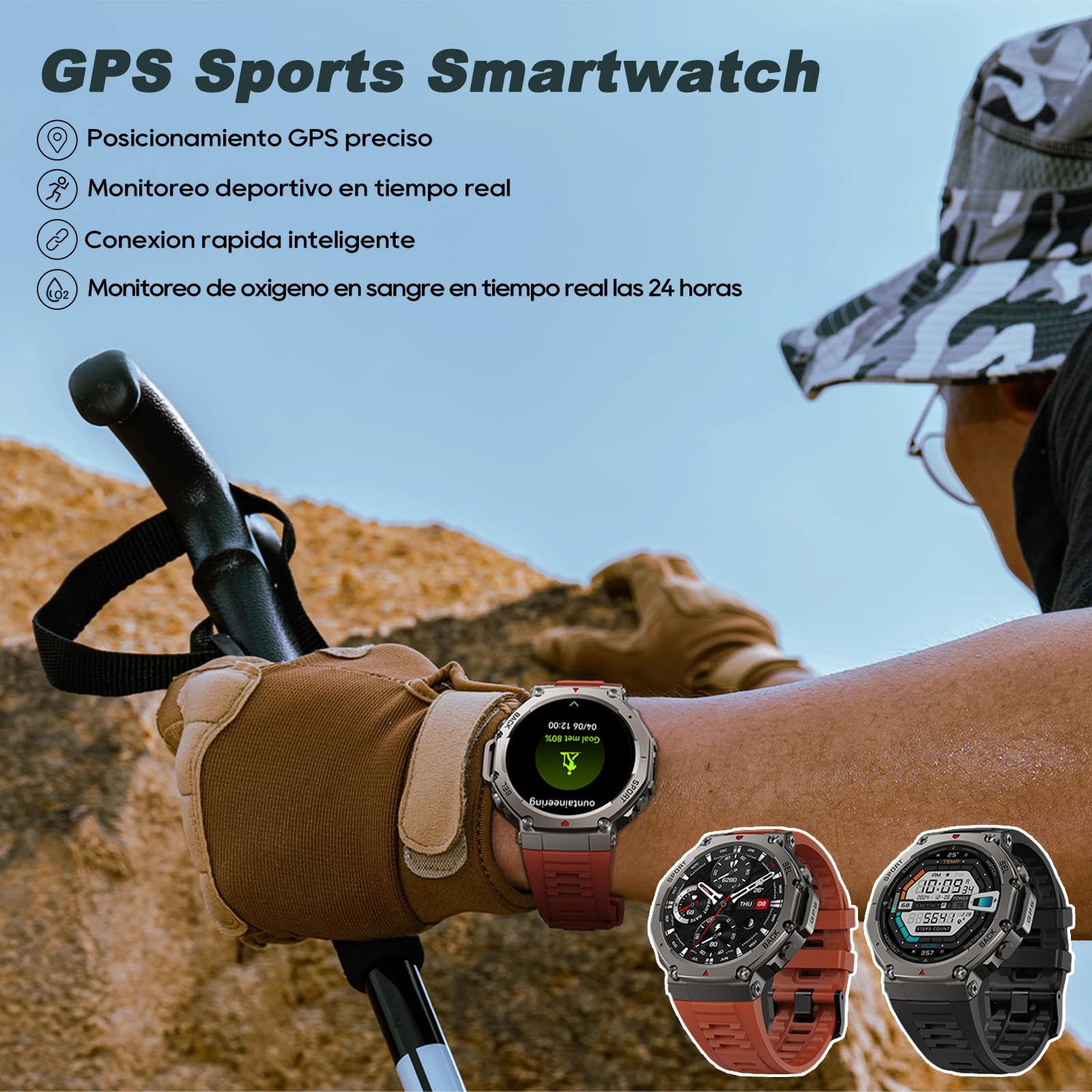 Reloj Inteligente GPS Frecuencia Dual con Mapas Offline, 1.43" AMOLED, Llamadas Bluetooth y Altavoz, +170 Modos Deportivos, Monitor Cardiaco SpO2 24/7 Batería hasta 15 Días Resistente al Agua (Negro)