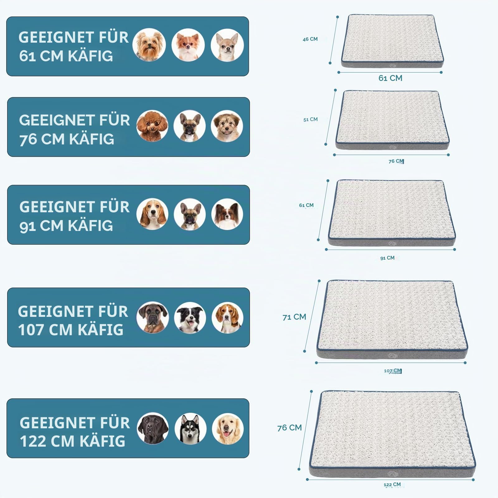 EMPSIGN Hundekissen Grosse Hunde waschbar, Hundebett Wasserdicht L 90x60x7,5cm, Hundematte Abnehmbar Bezug für Hundekäfig, Stützendes Schaumstoff-Haustierbett für Große Hunde